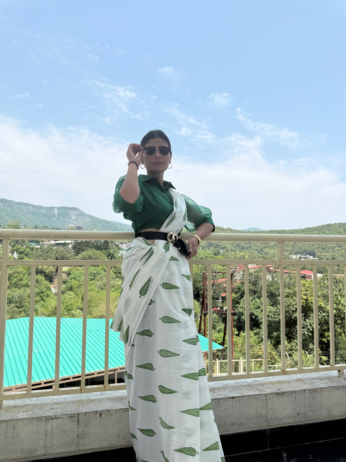 Botanical Leaf Print Pure Cotton Saree