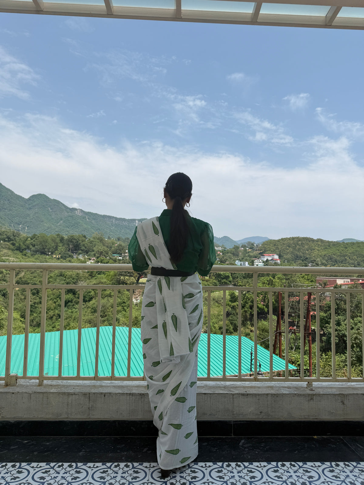 Botanical Leaf Print Pure Cotton Saree