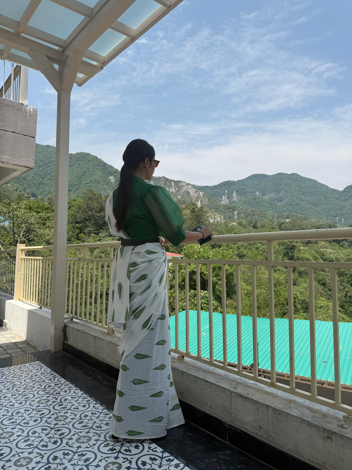 Botanical Leaf Print Pure Cotton Saree