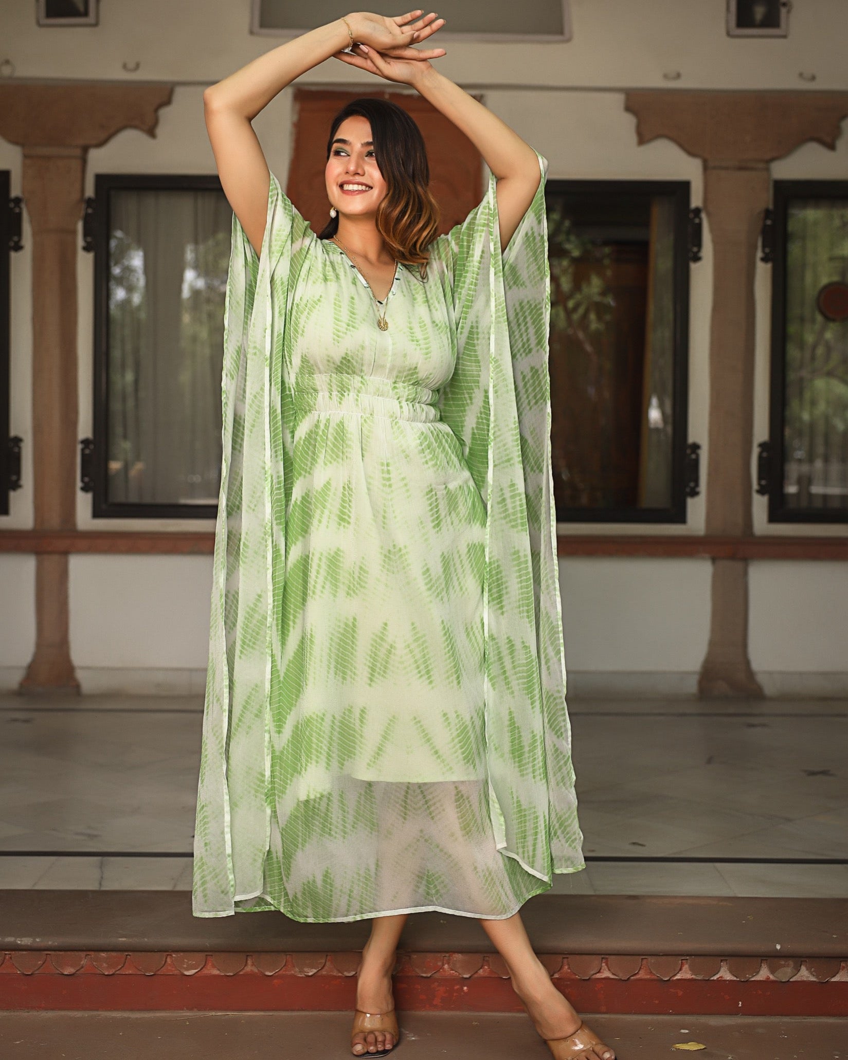 Greenish Tie Dye Kaftan Set