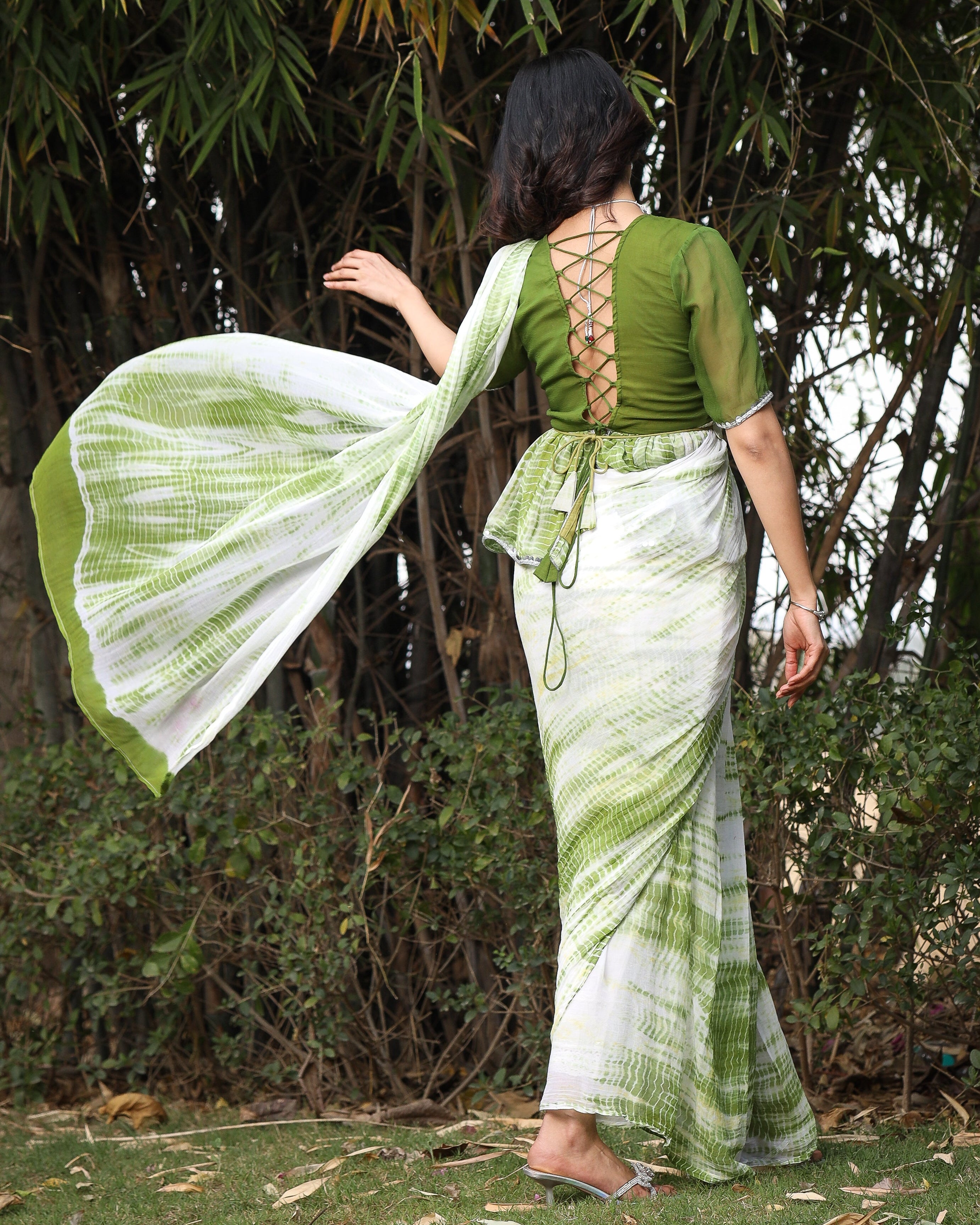 Maisha Green Mirror Tie Dye Saree