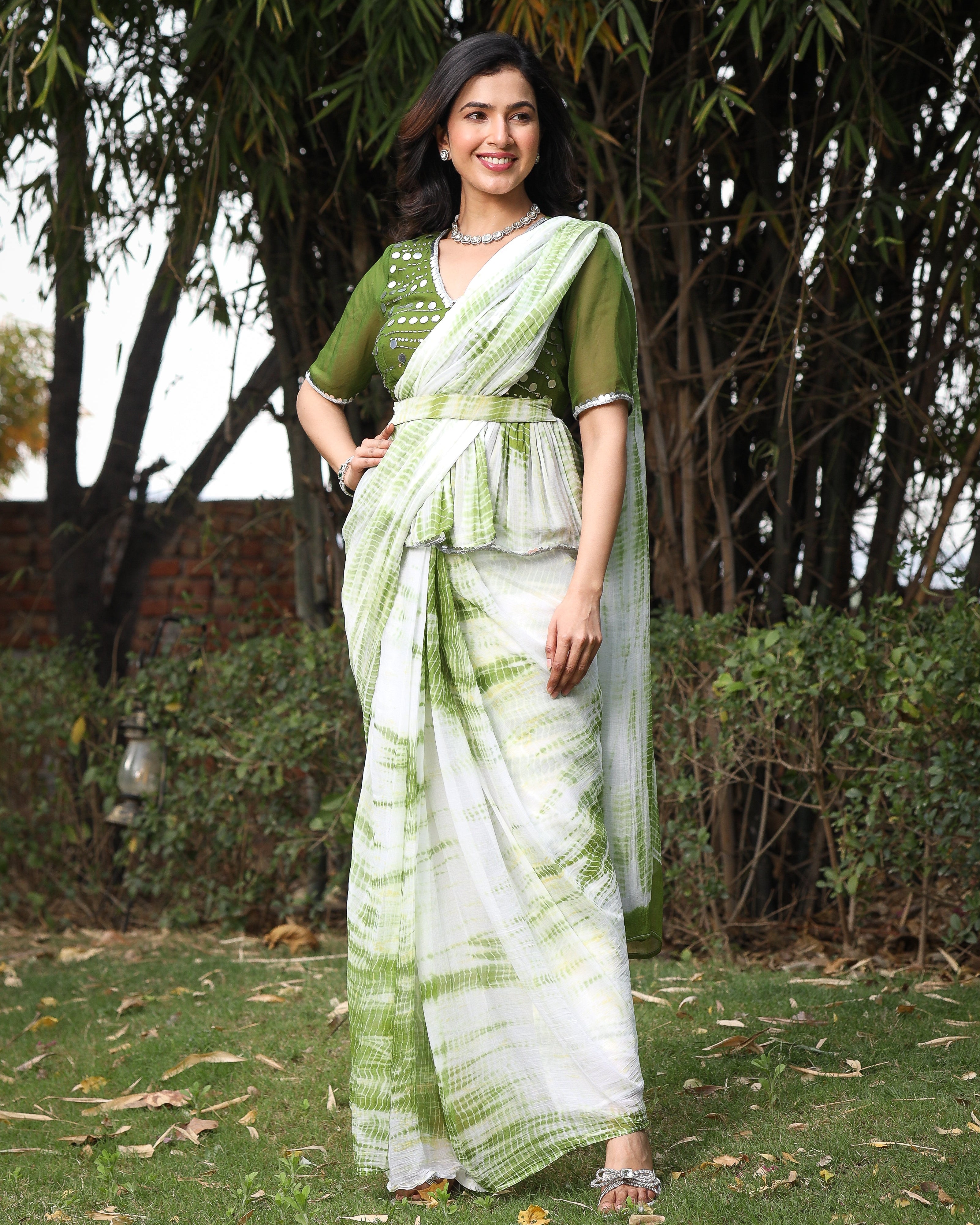 Maisha Green Mirror Tie Dye Saree