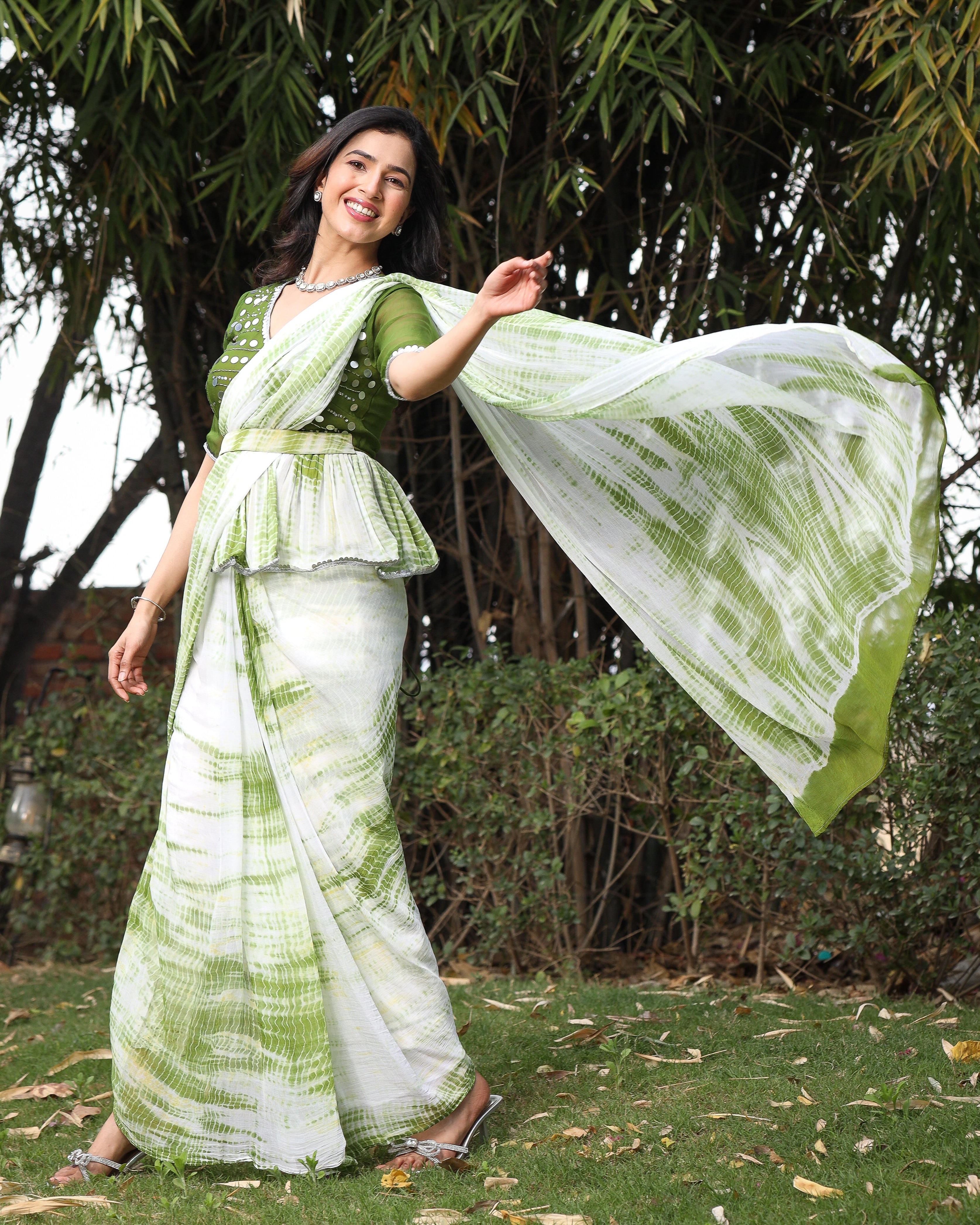 Maisha Green Mirror Tie Dye Saree