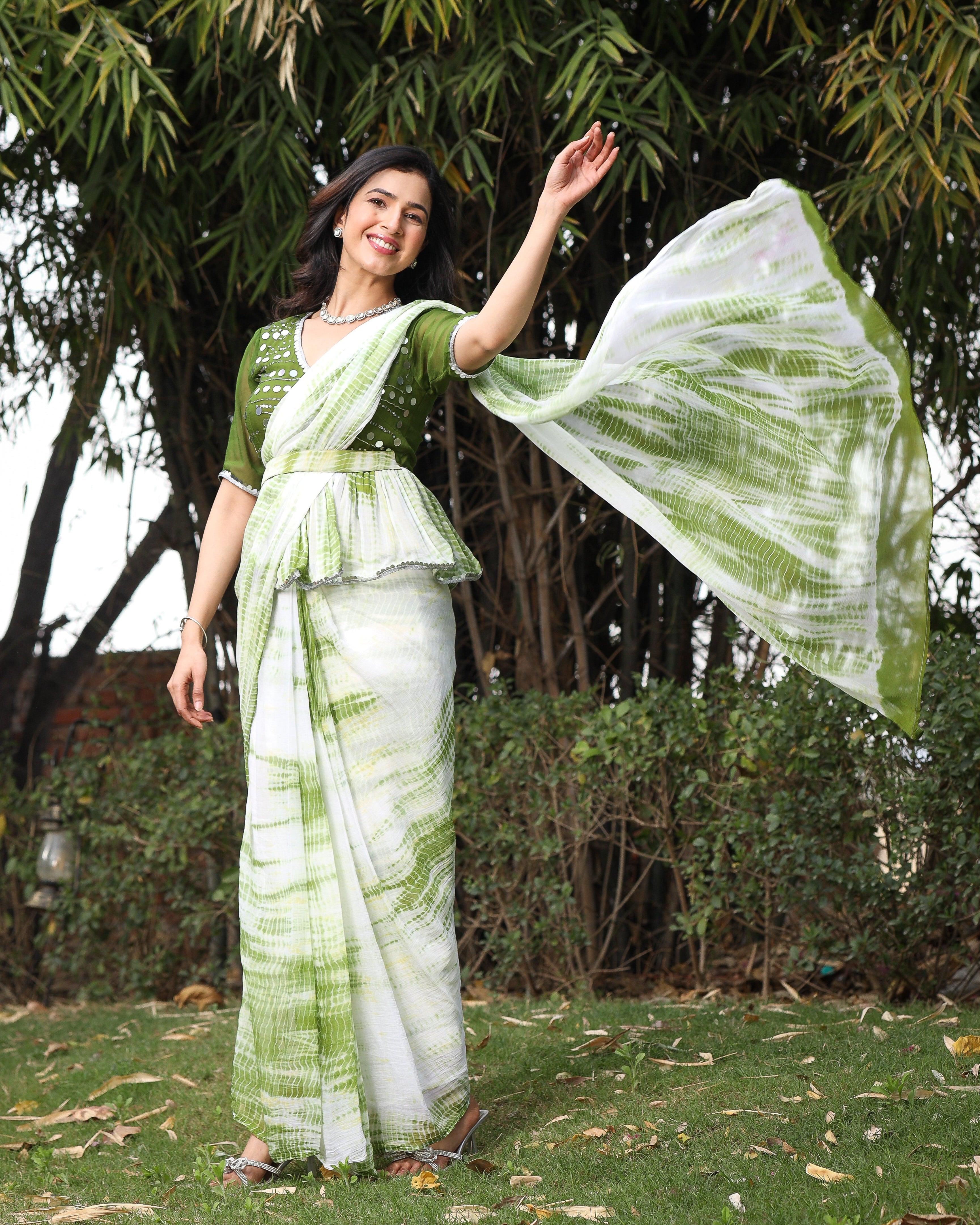 Maisha Green Mirror Tie Dye Saree