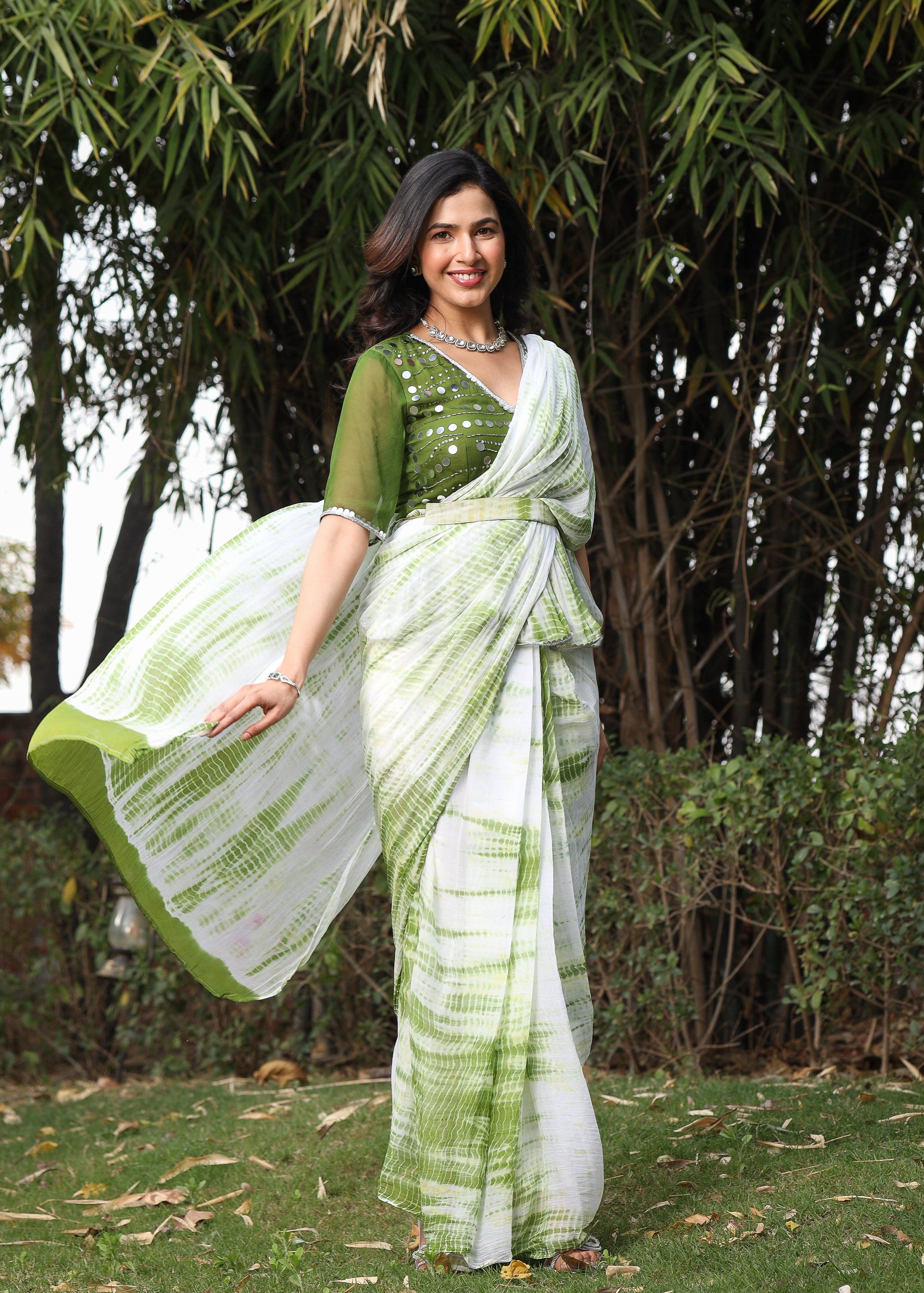 Maisha Green Mirror Tie Dye Saree