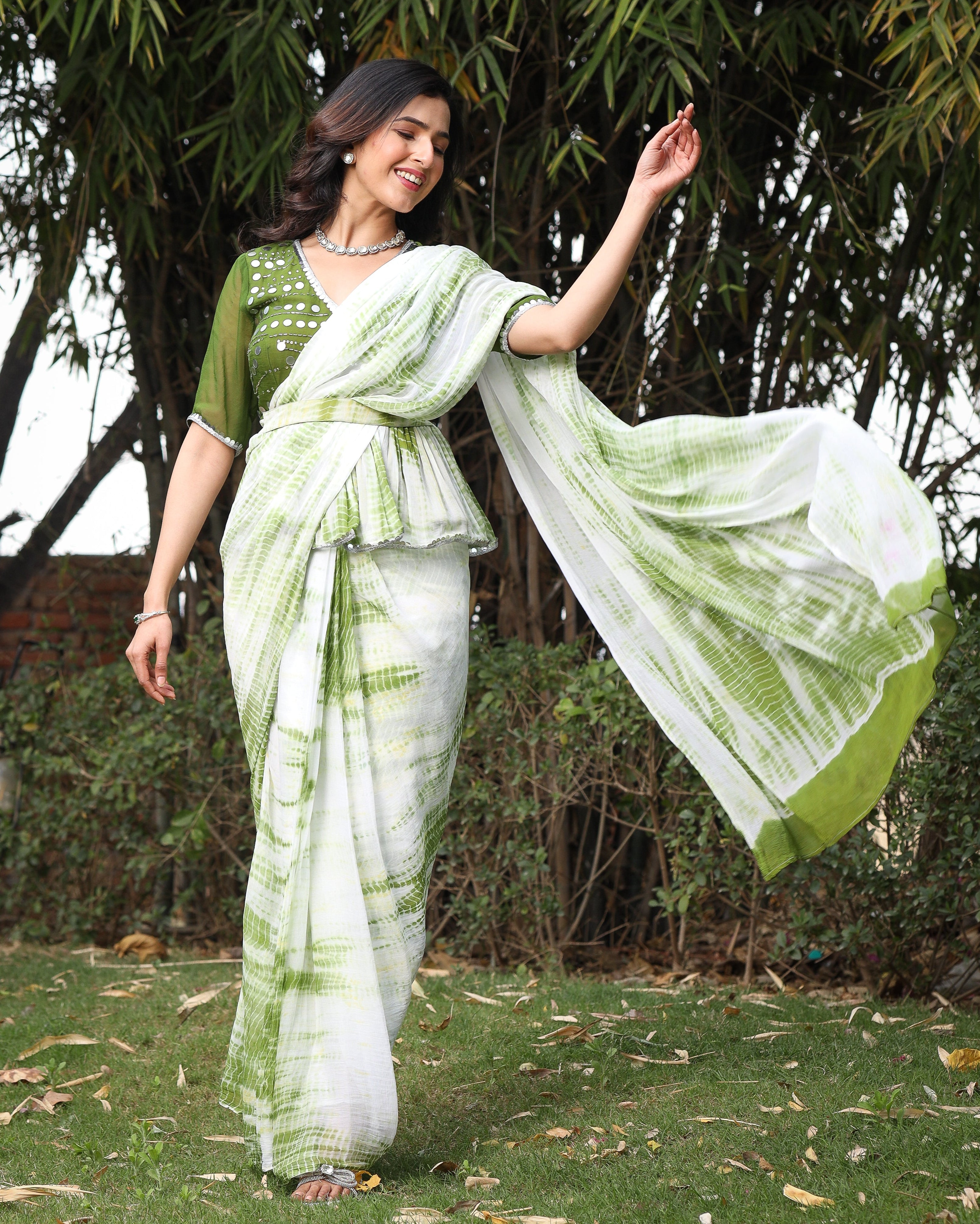 Maisha Green Mirror Tie Dye Saree