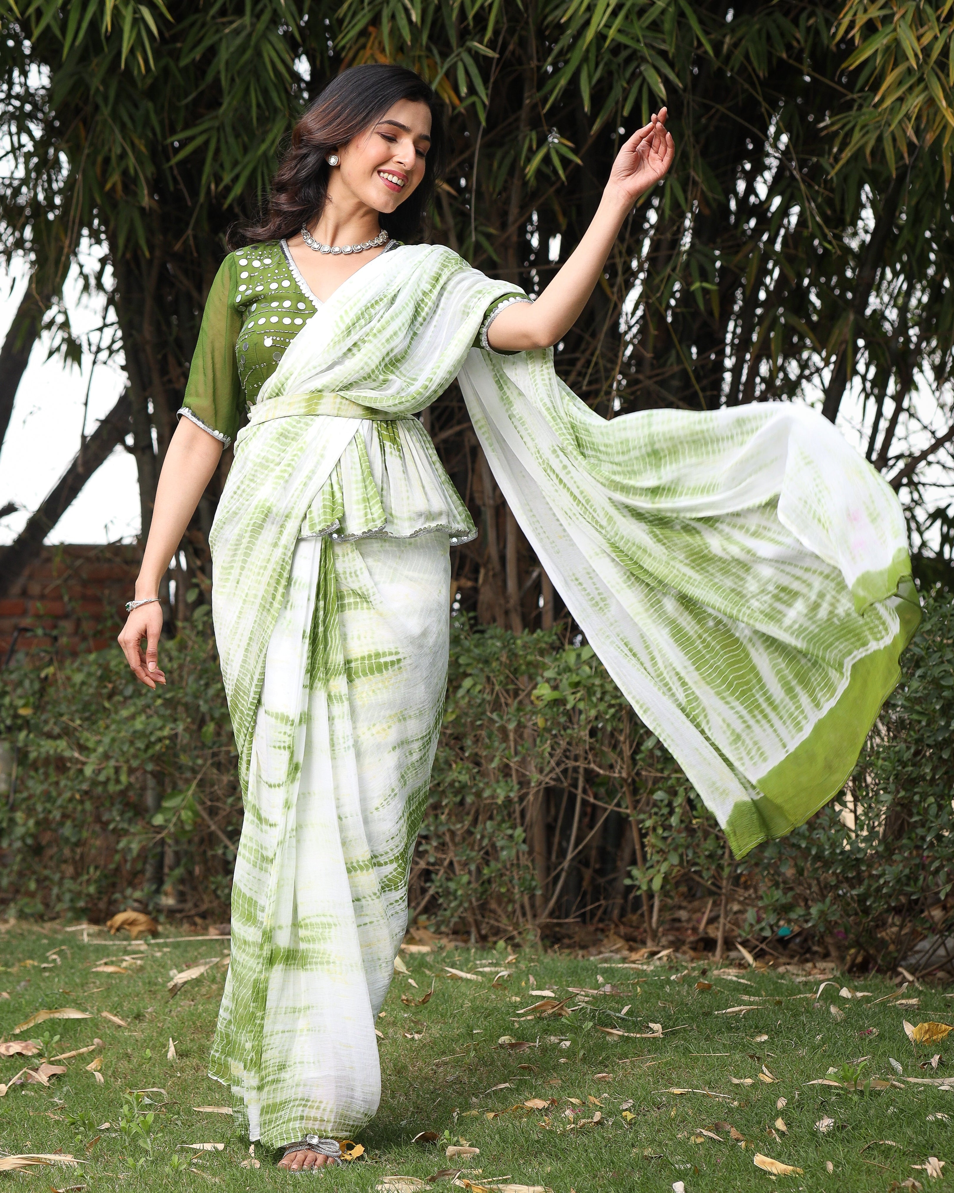 Maisha Green Mirror Tie Dye Saree