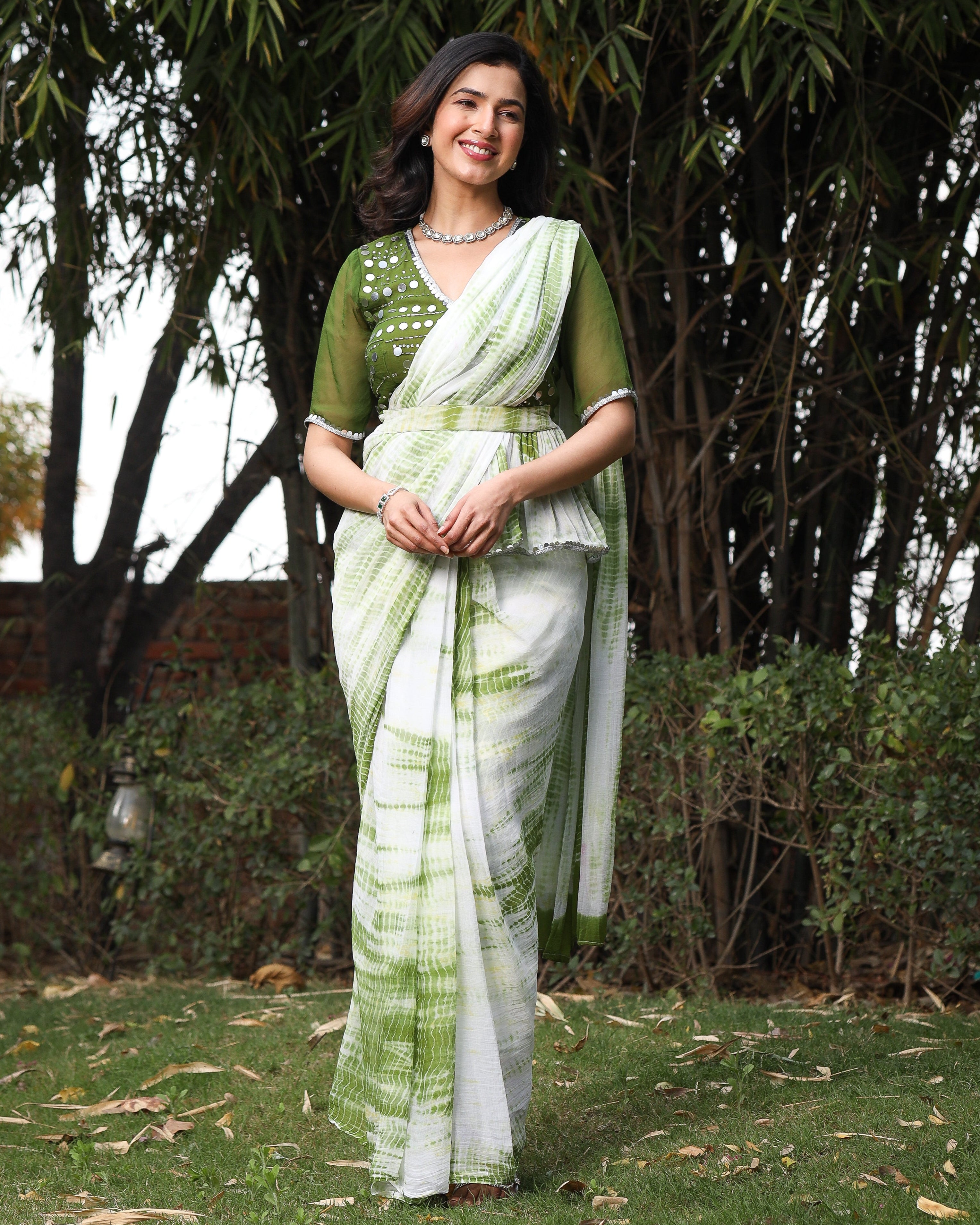 Maisha Green Mirror Tie Dye Saree