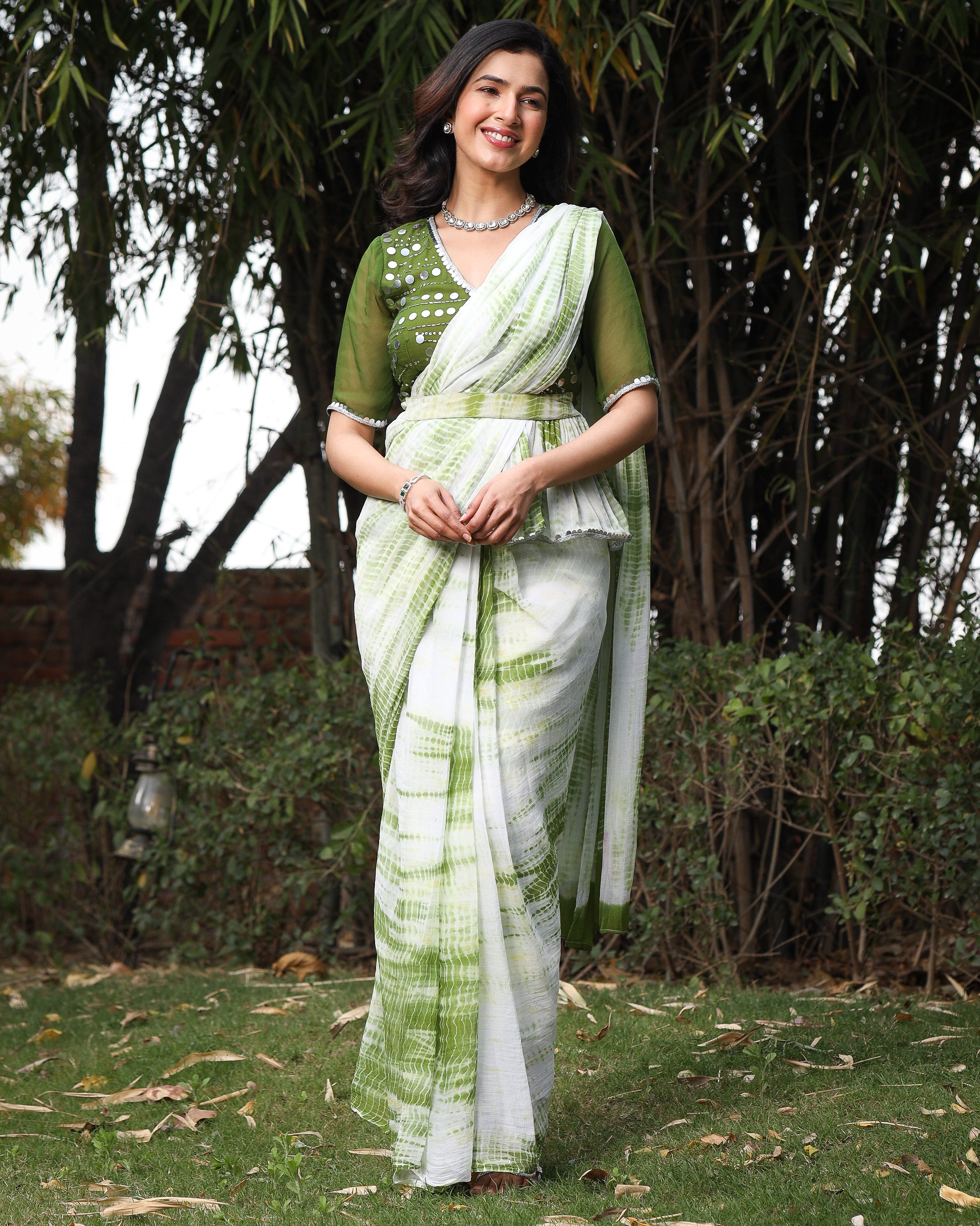 Maisha Green Mirror Tie Dye Saree