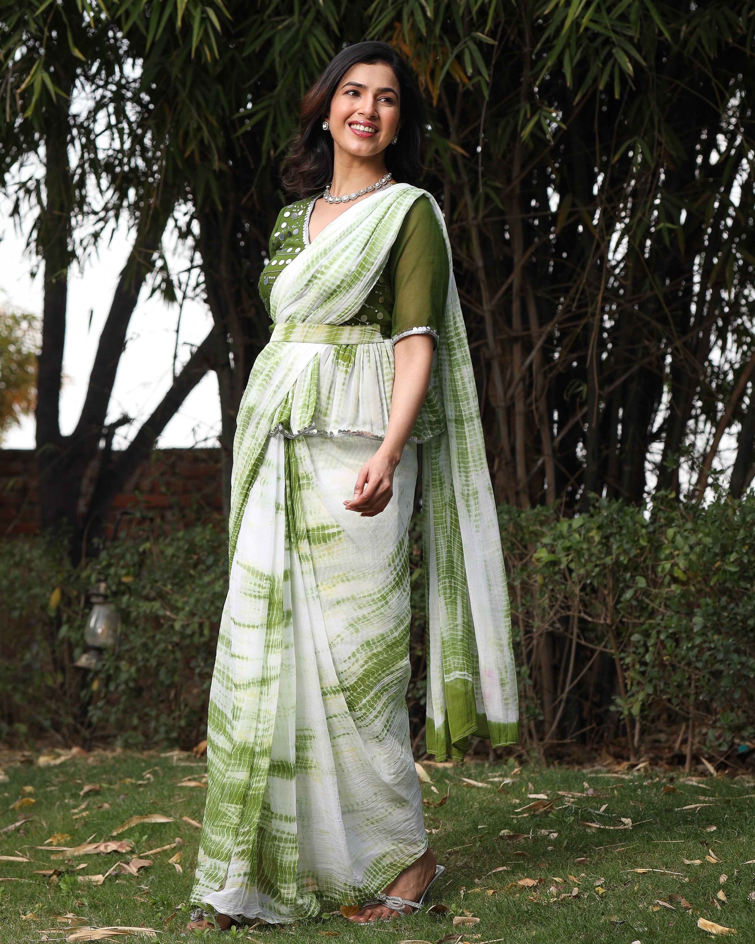 Maisha Green Mirror Tie Dye Saree