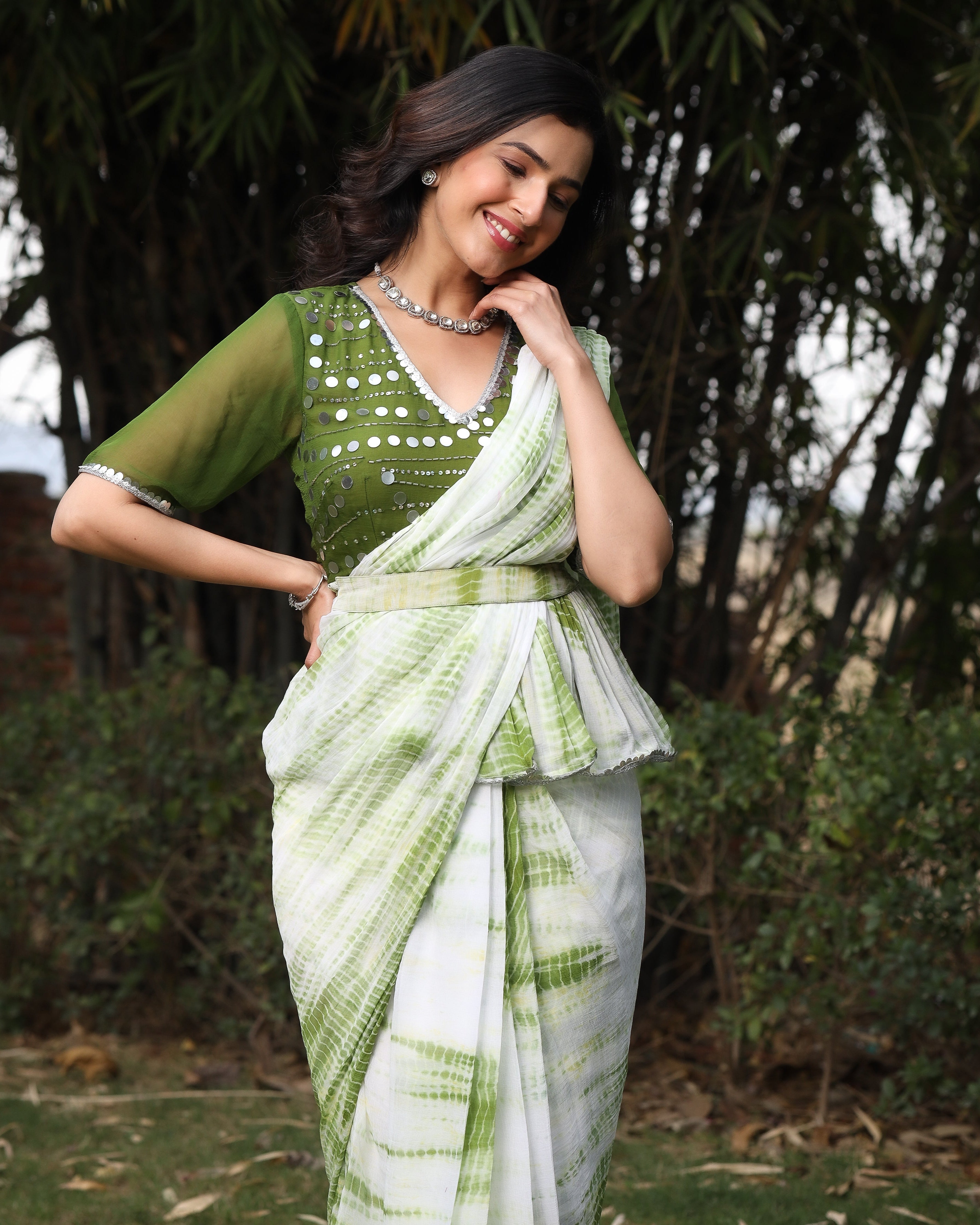 Maisha Green Mirror Tie Dye Saree