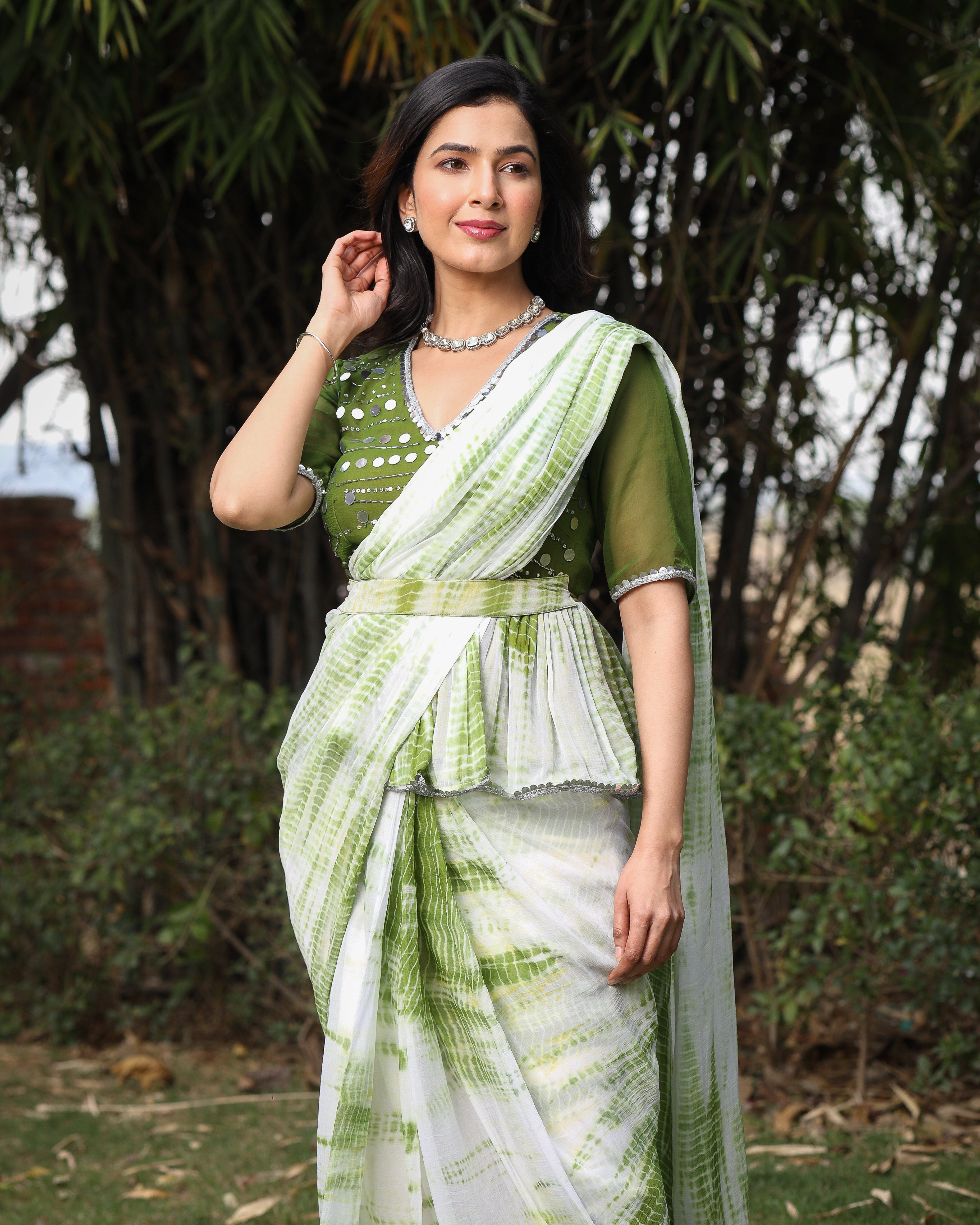 Maisha Green Mirror Tie Dye Saree