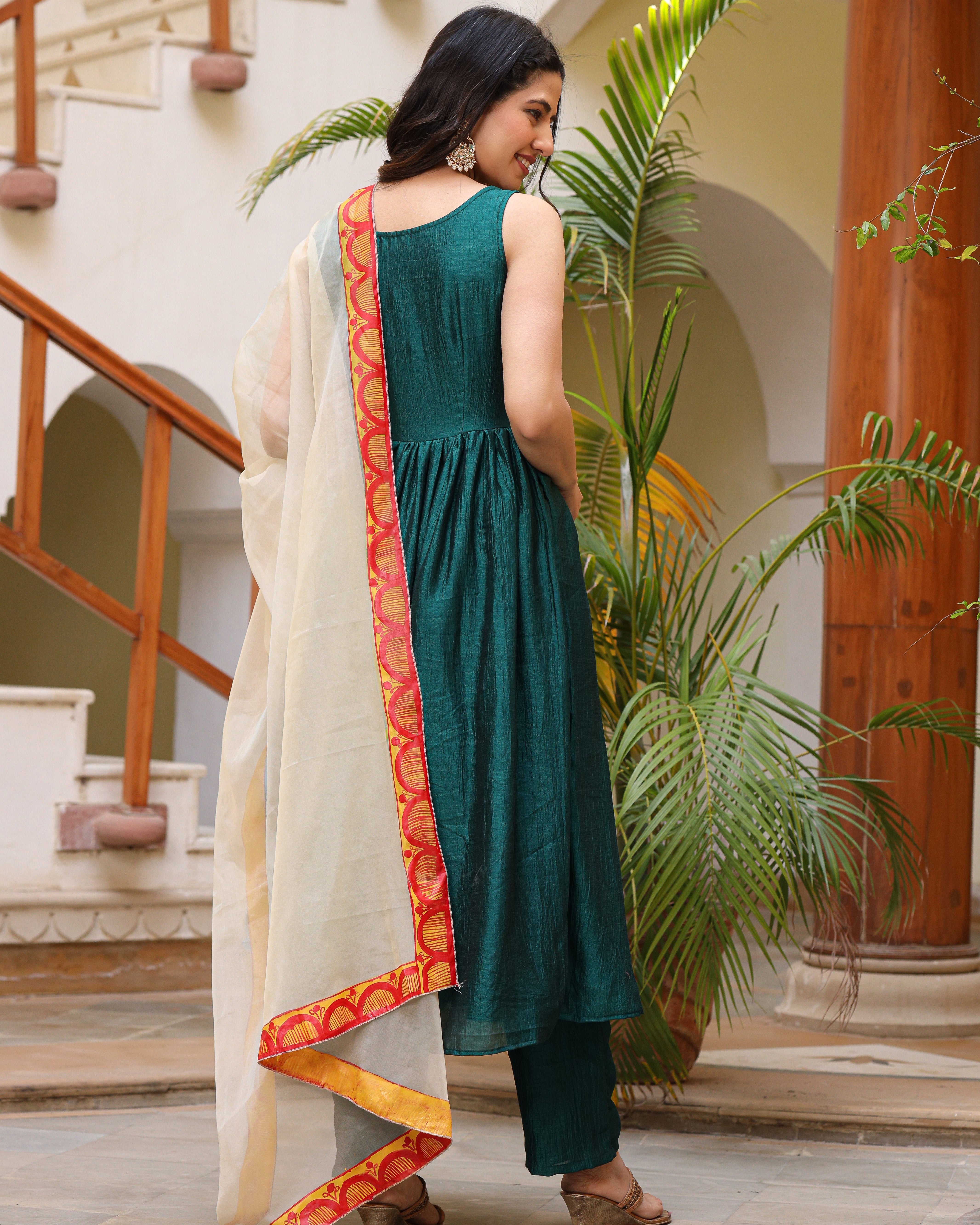 Siya Green Handpainted Suit Set