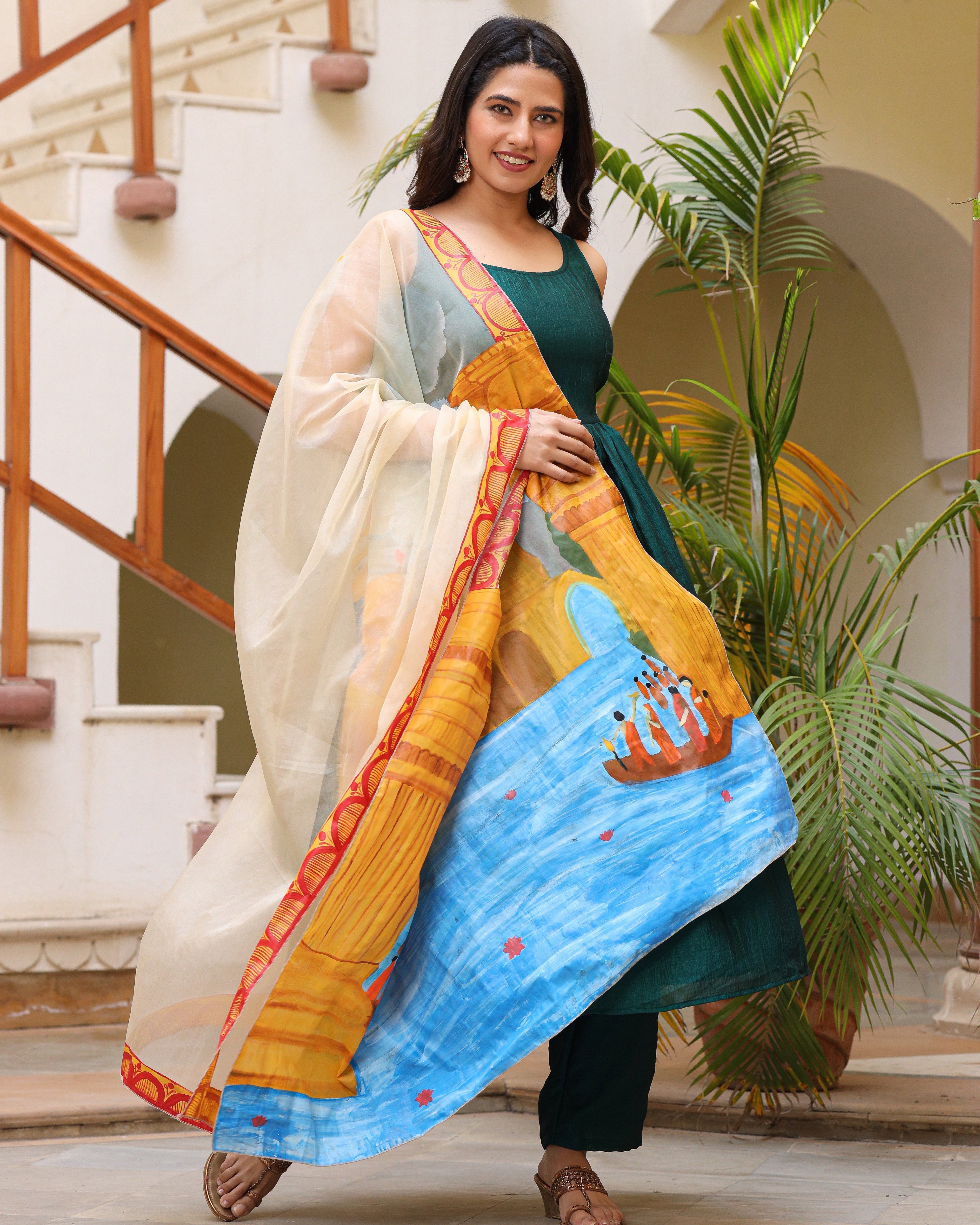 Siya Green Handpainted Suit Set