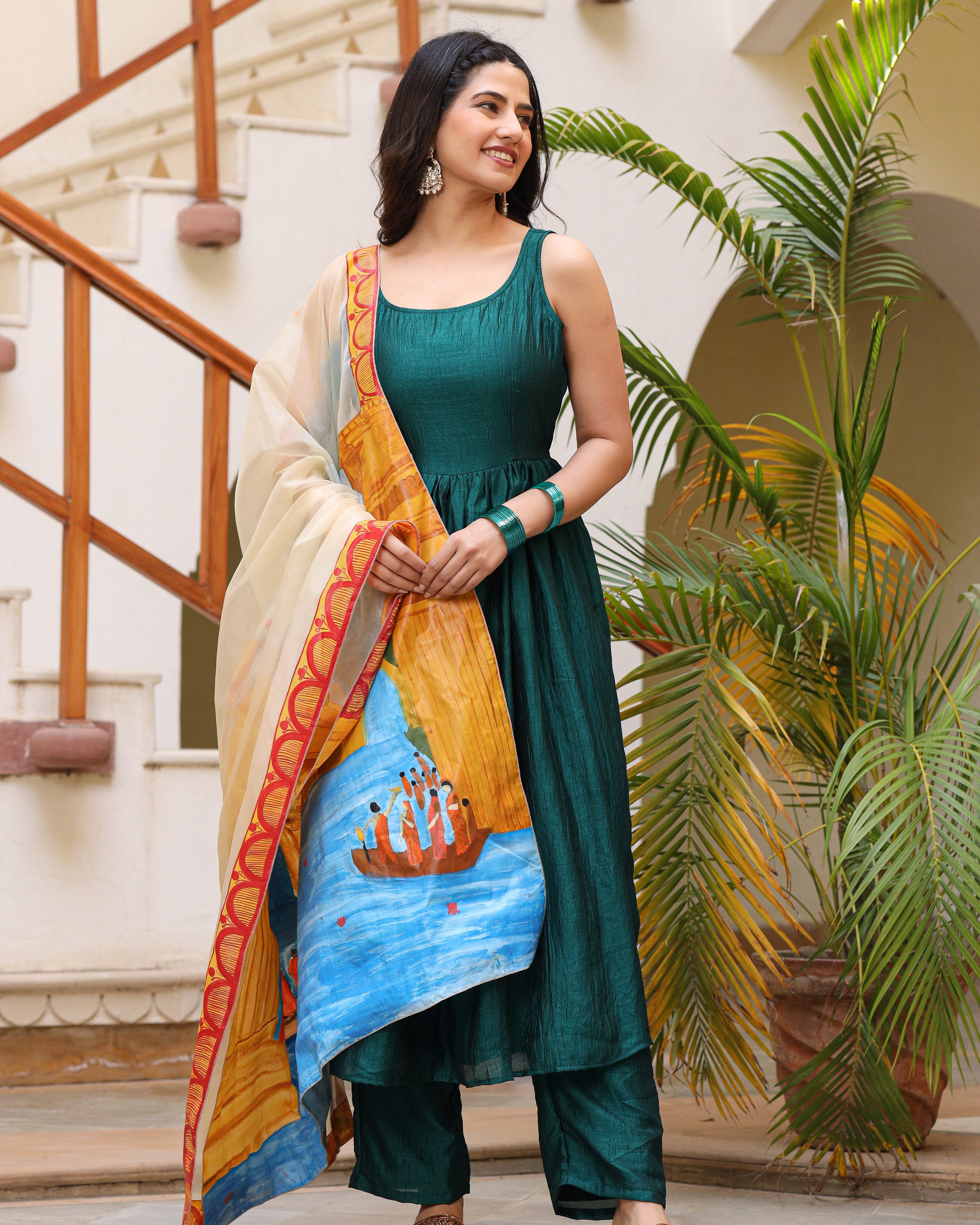 Siya Green Handpainted Suit Set