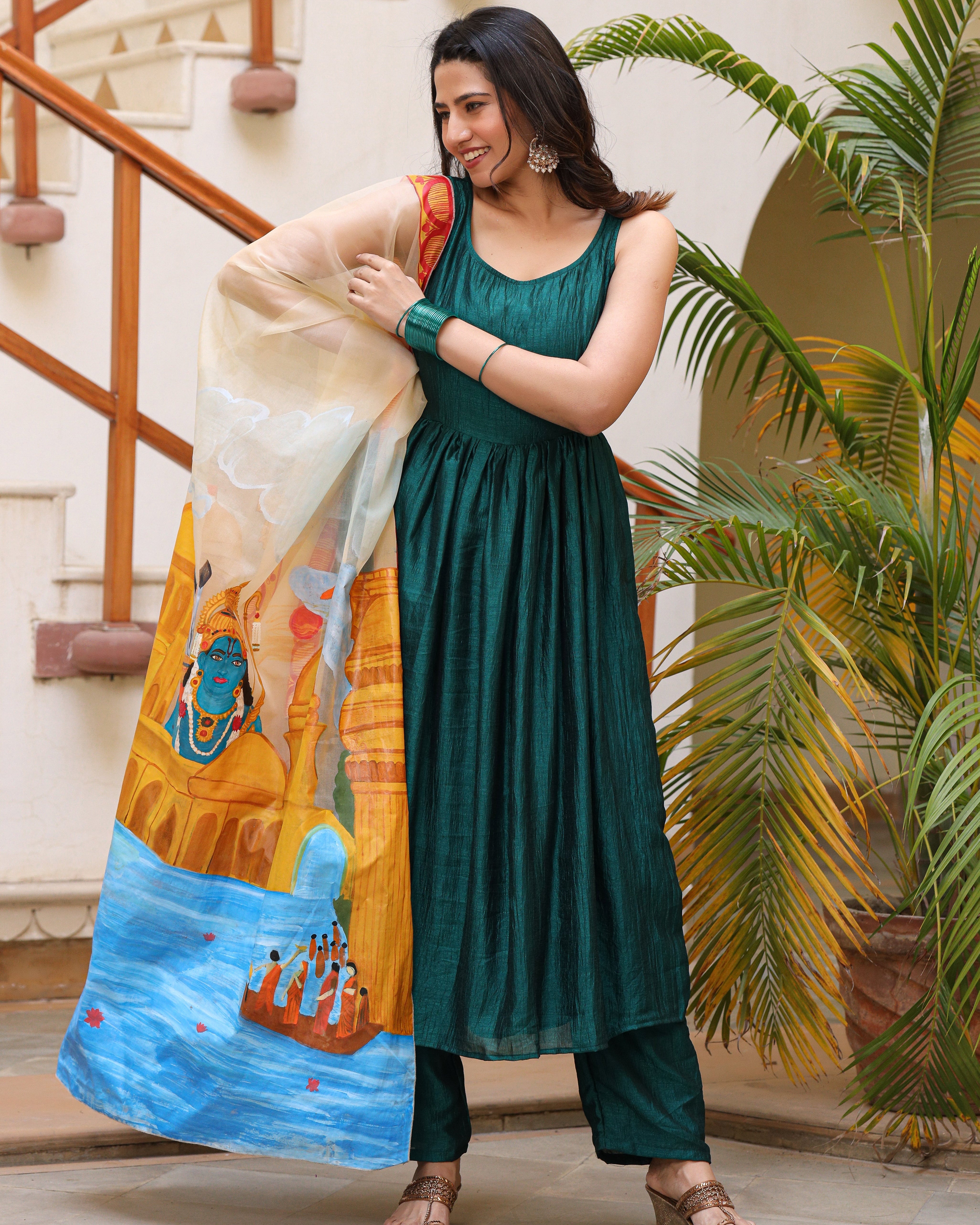 Siya Green Handpainted Suit Set