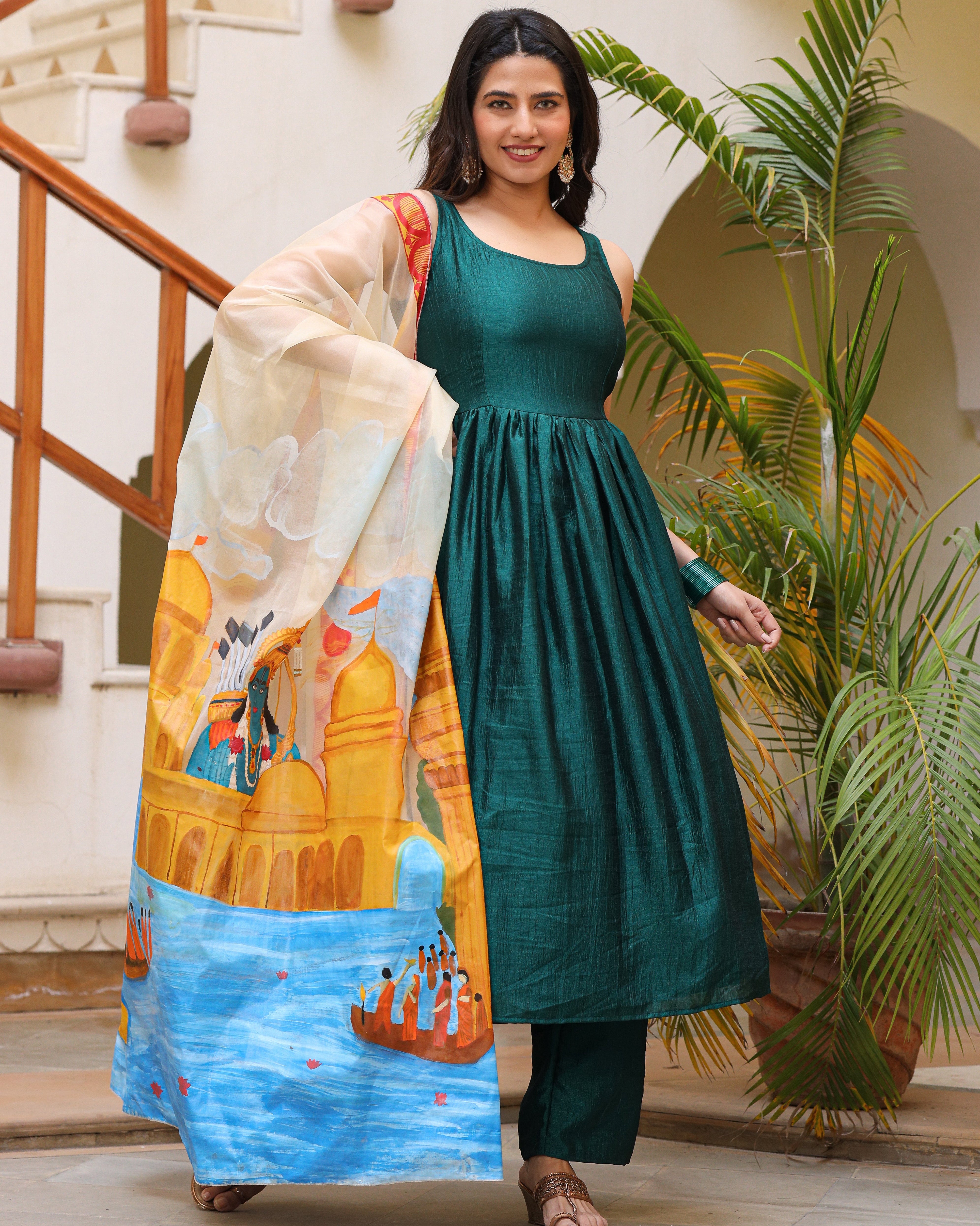 Siya Green Handpainted Suit Set