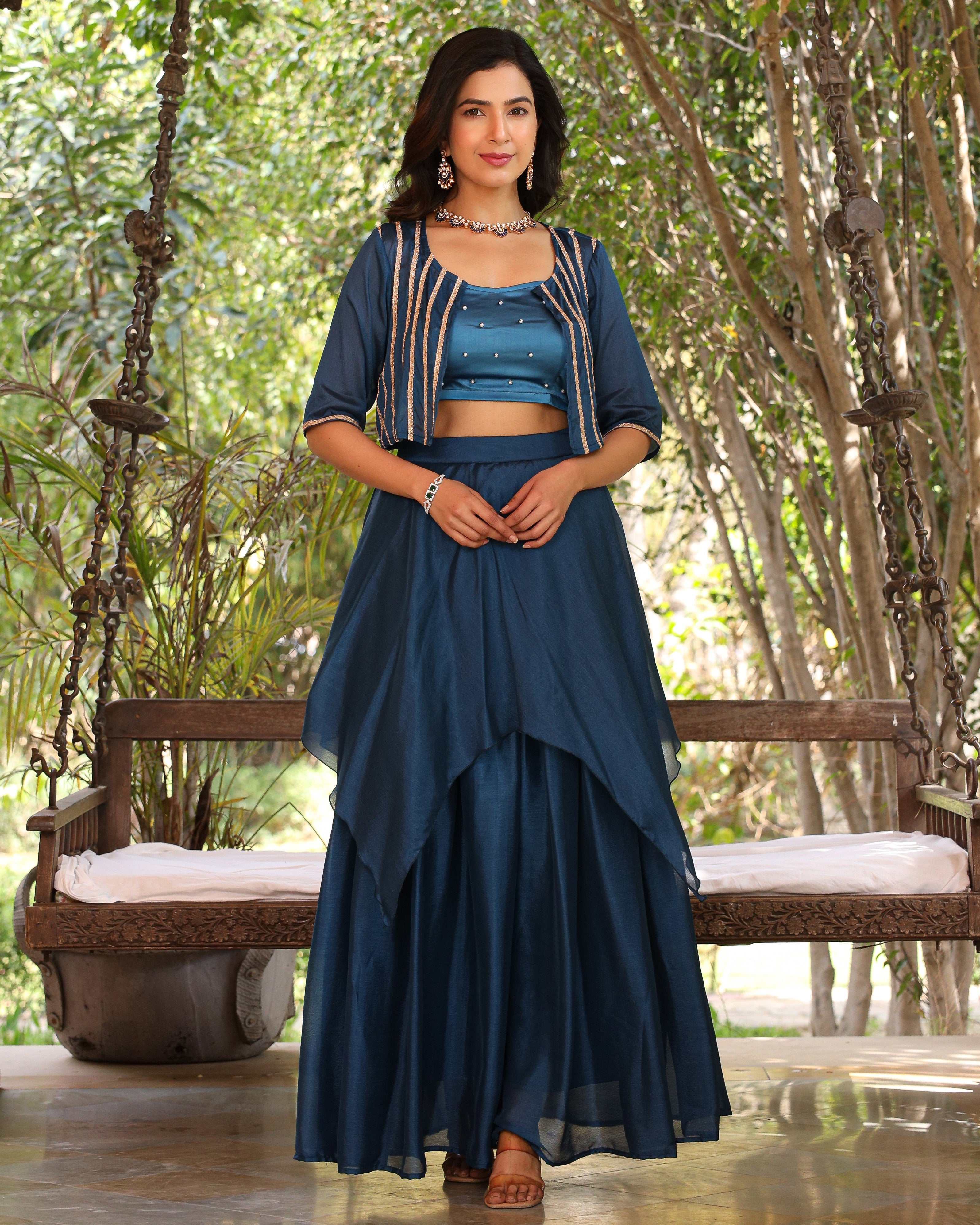 Bloom Blue Gotta Skirt Set With Jacket