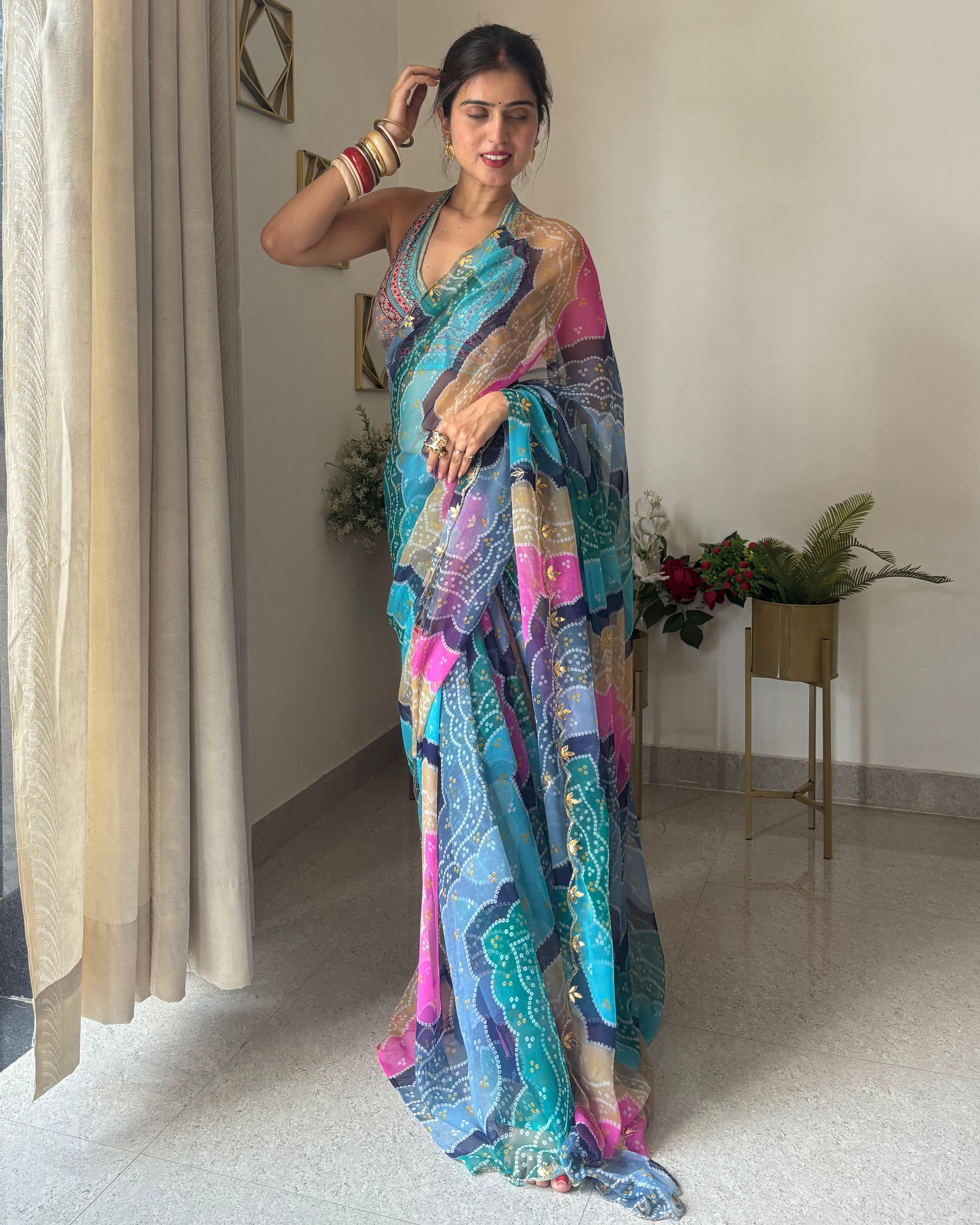 Naina Blue Bandhej Saree