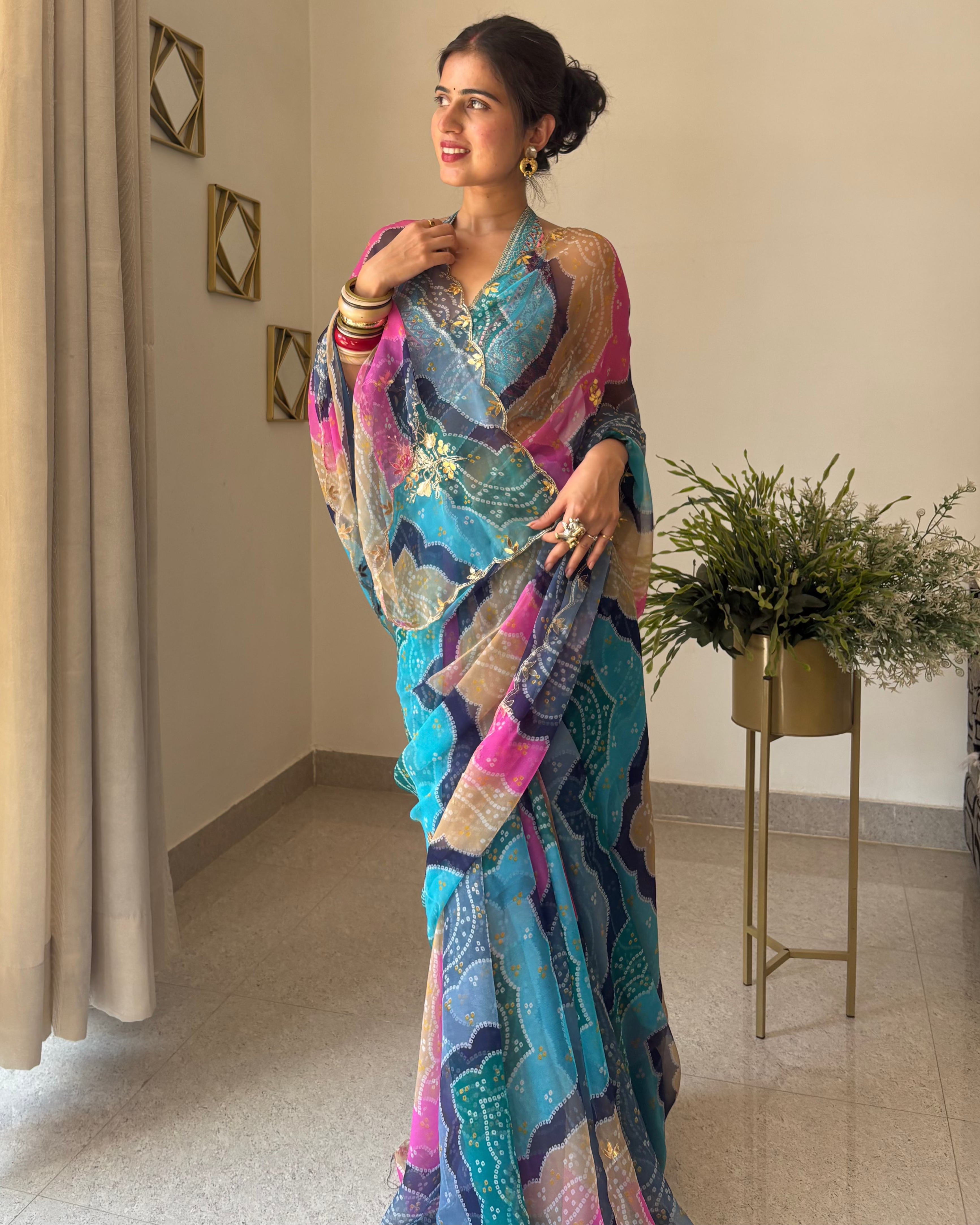 Naina Blue Bandhej Saree