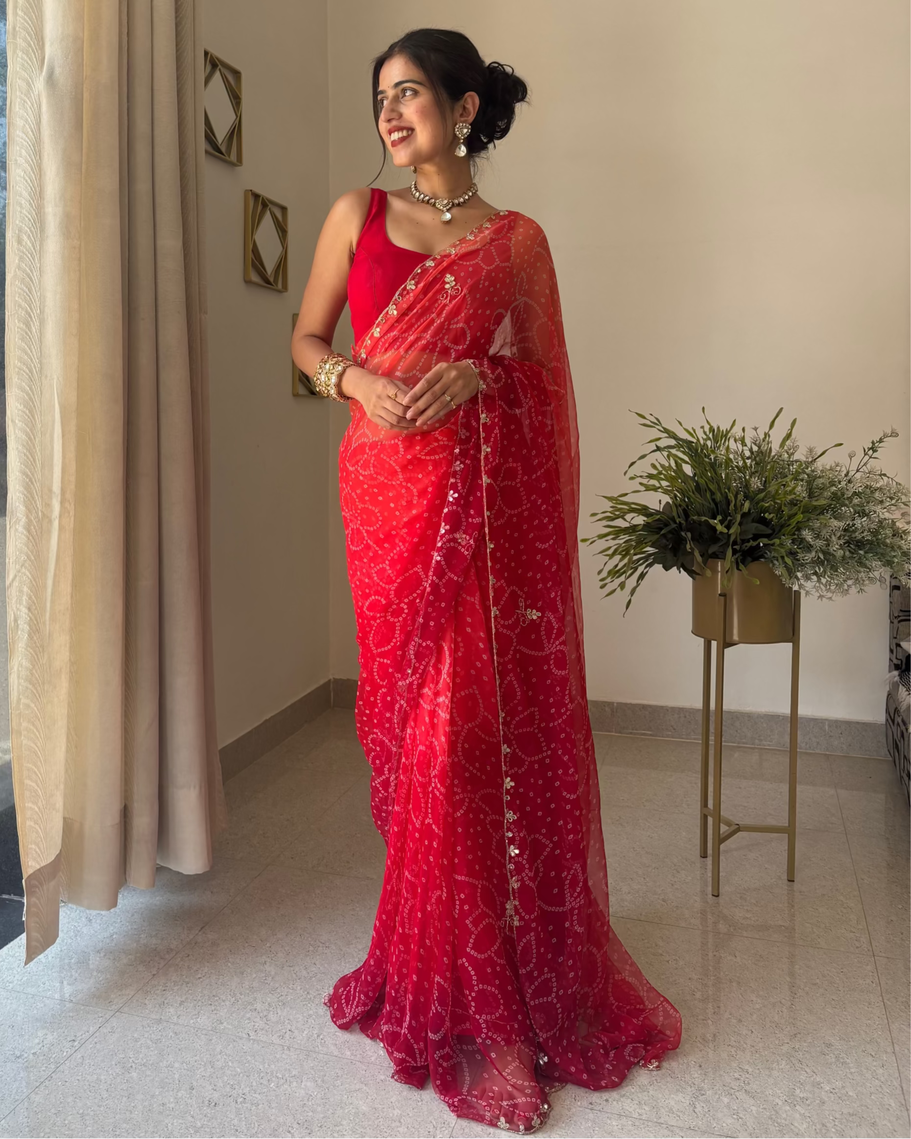 Riva Red Bandhej Saree