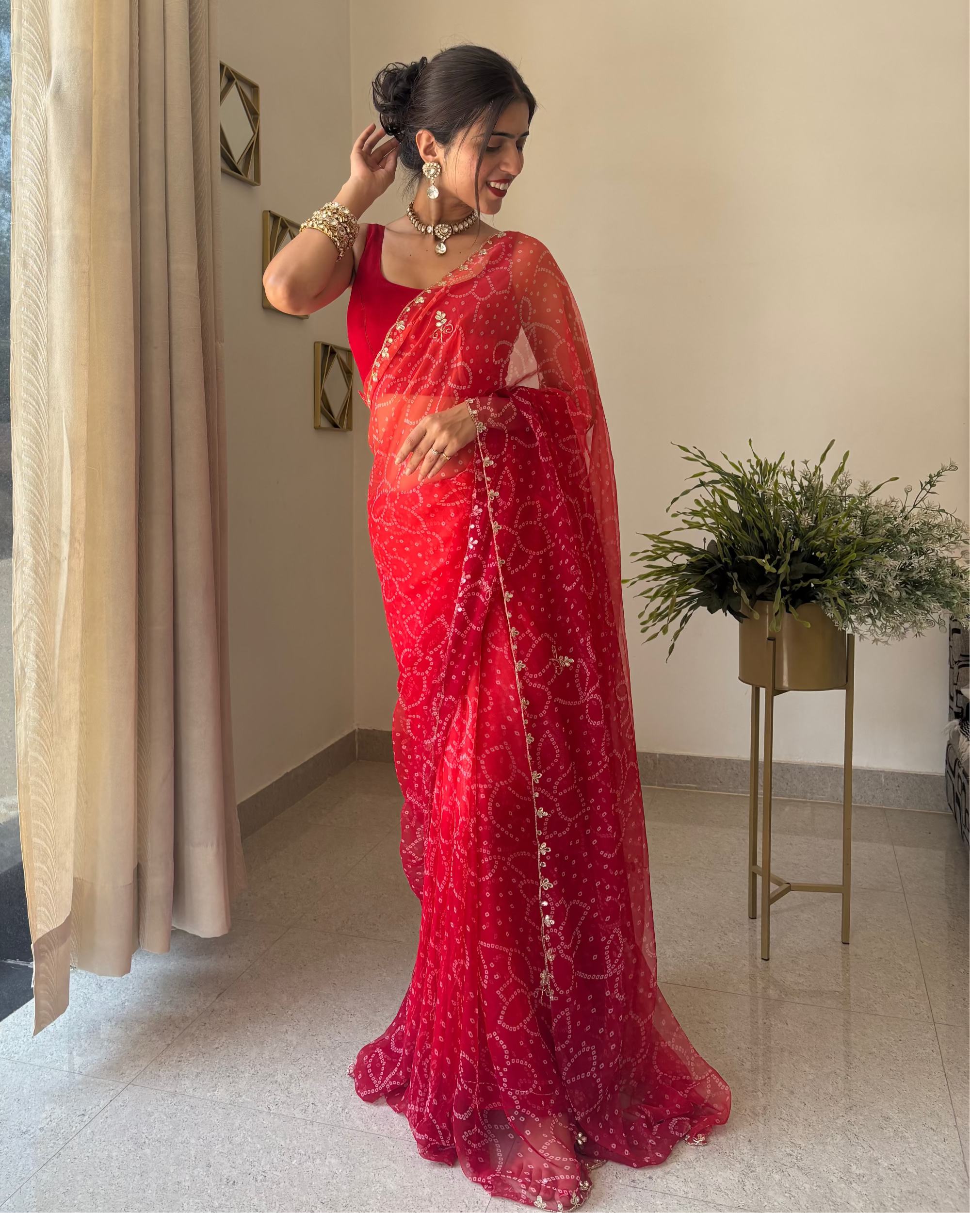 Riva Red Bandhej Saree