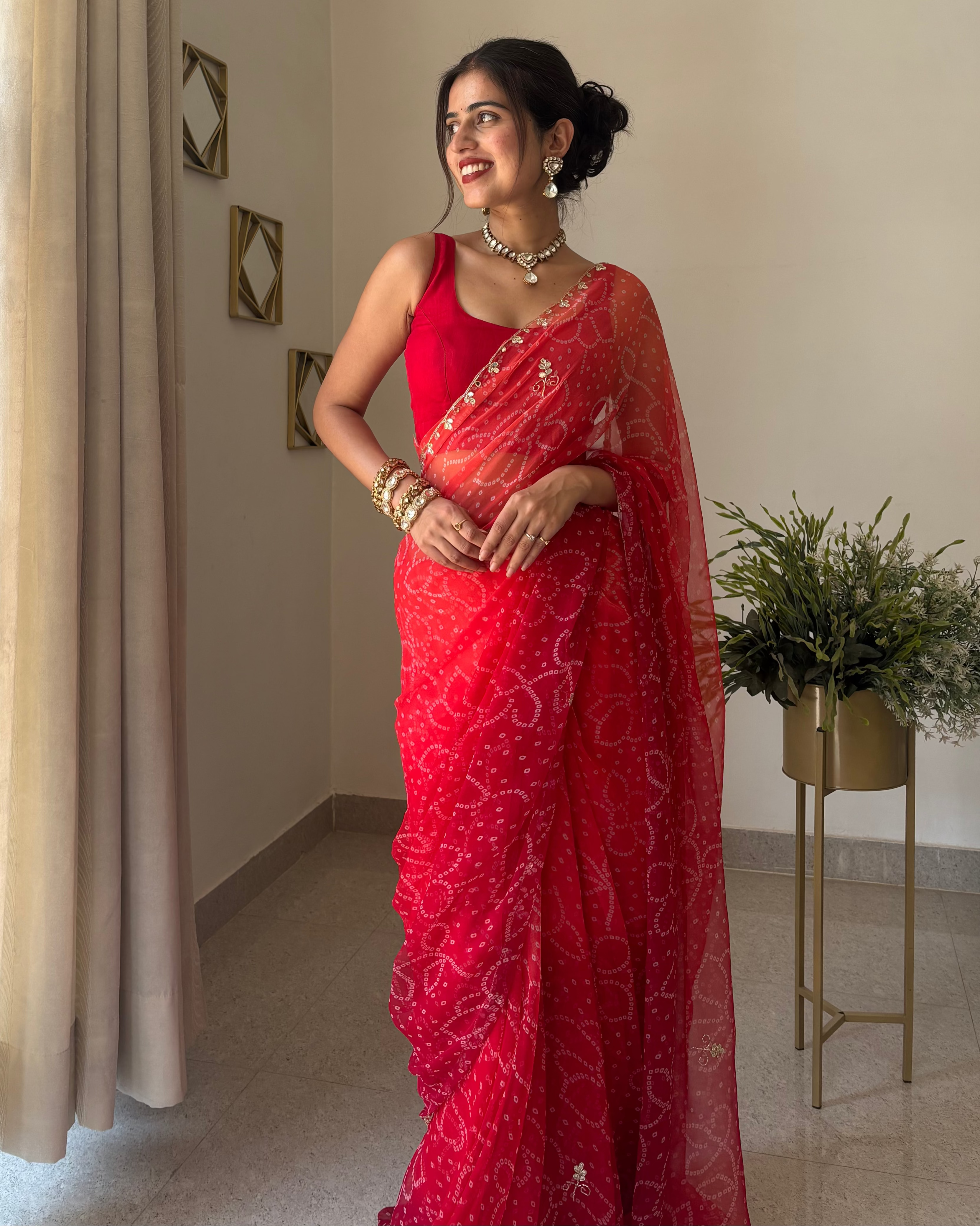Riva Red Bandhej Saree