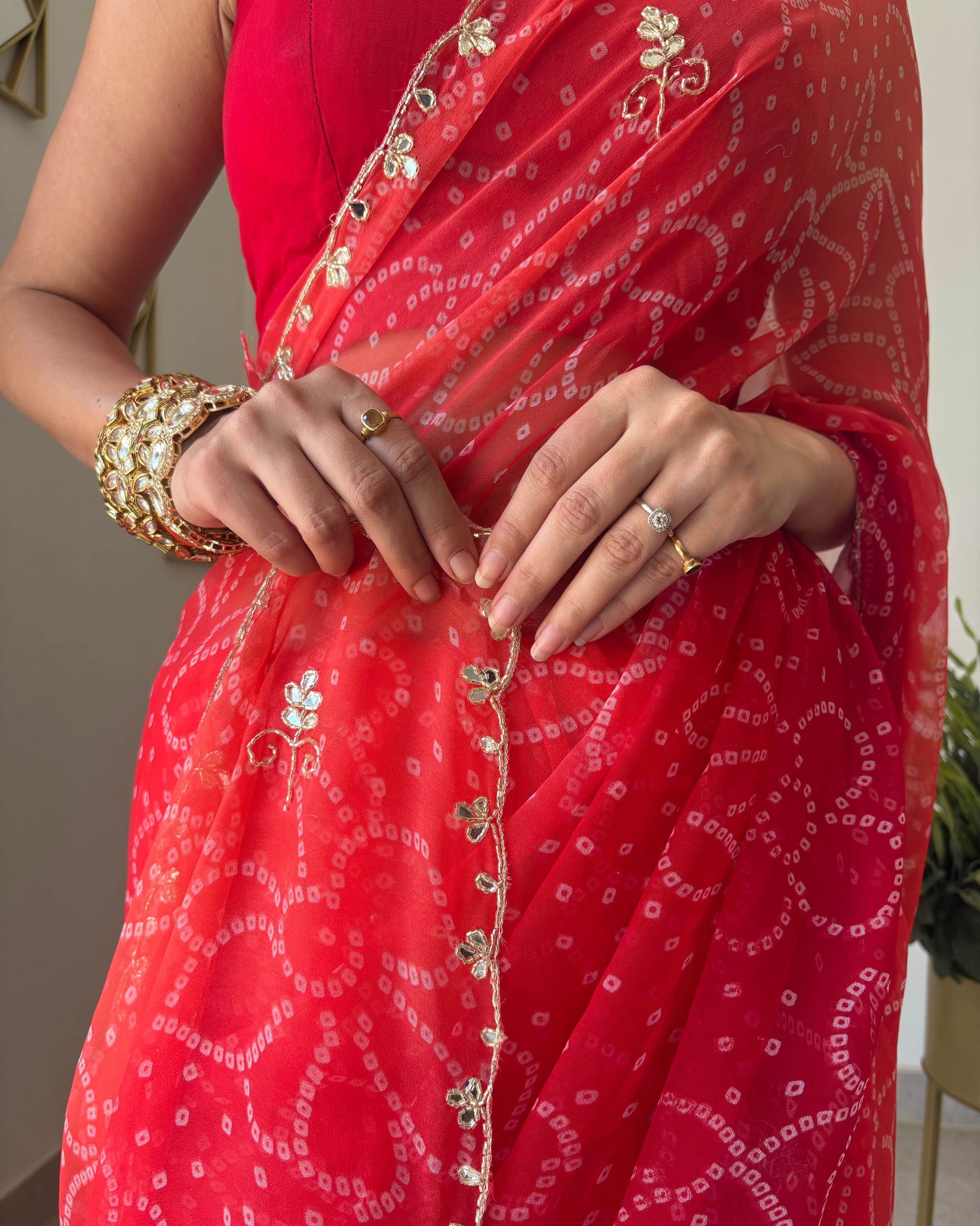 Riva Red Bandhej Saree