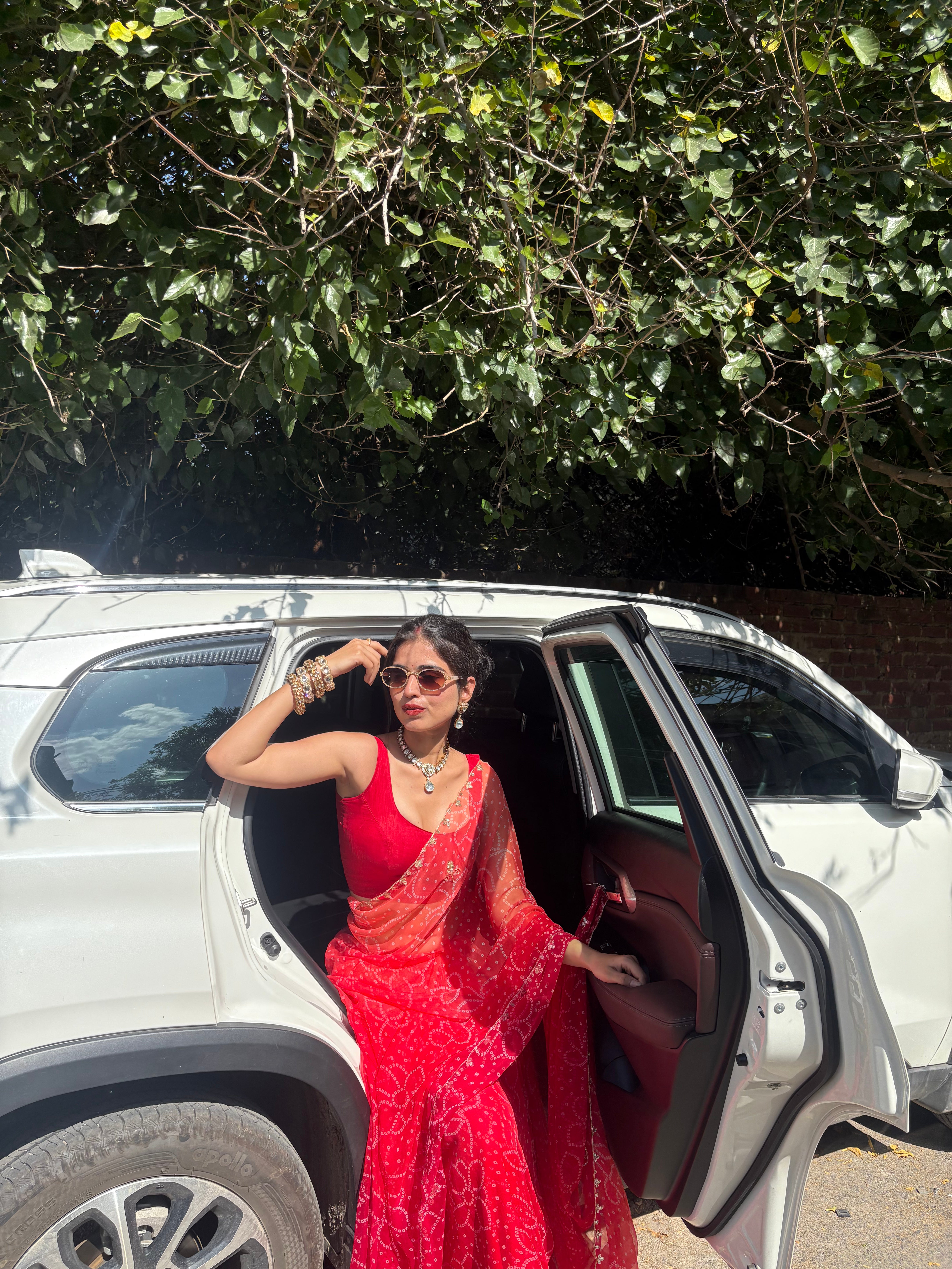 Riva Red Bandhej Saree