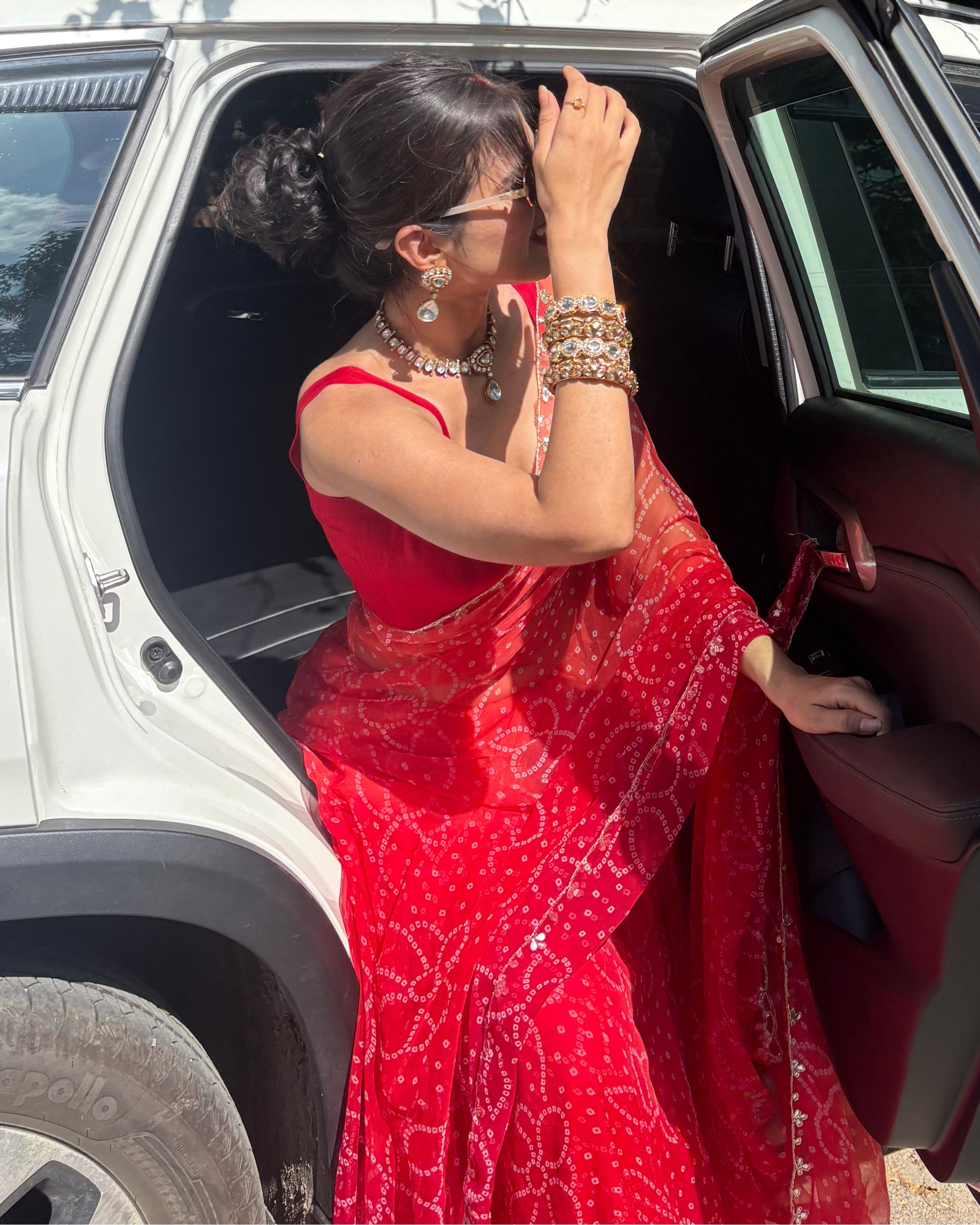 Riva Red Bandhej Saree