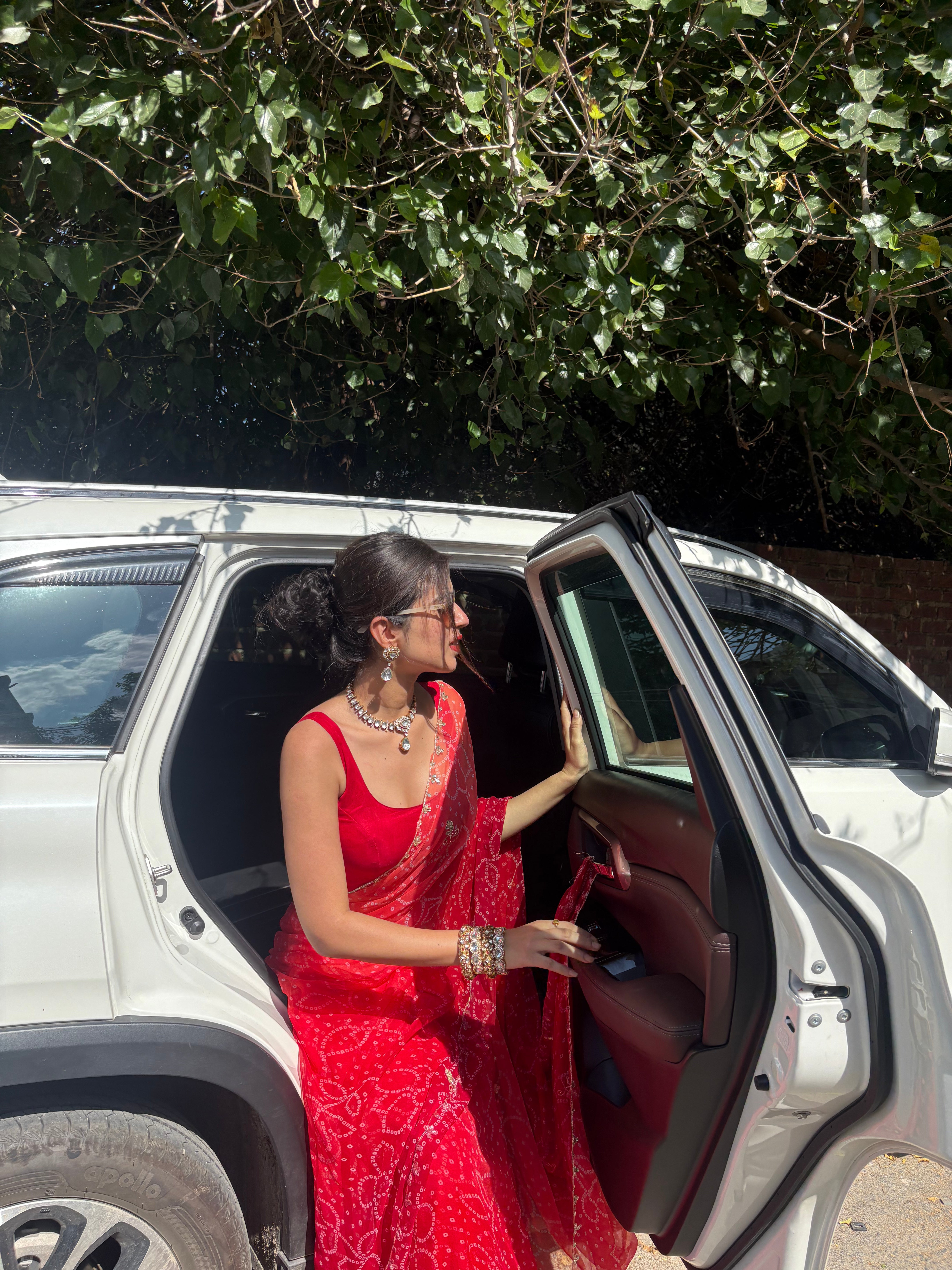 Riva Red Bandhej Saree