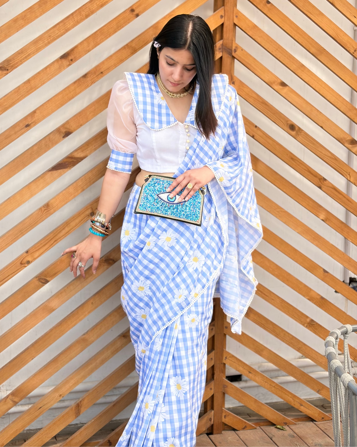 Rosy Blue Floral Saree