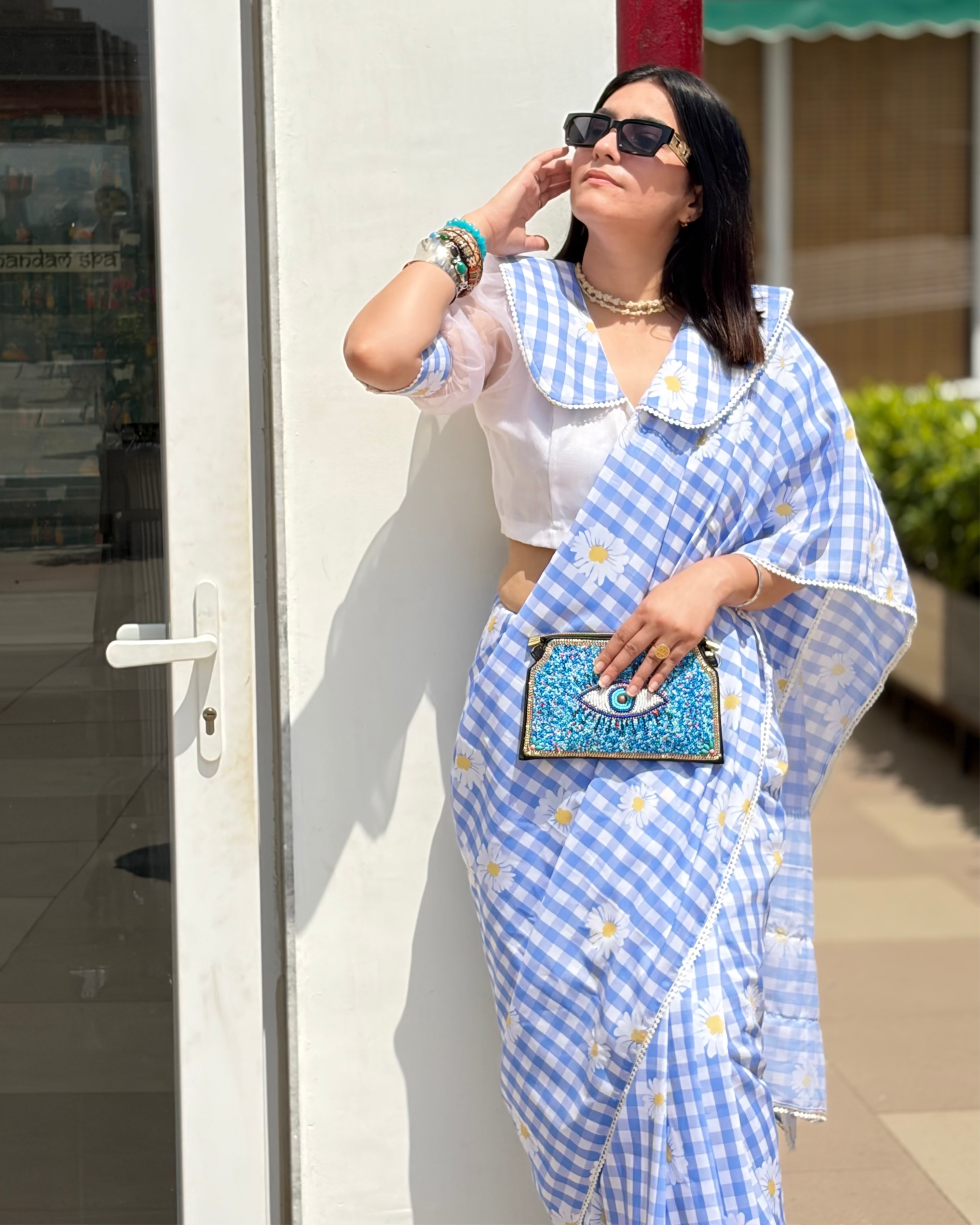Rosy Blue Floral Saree