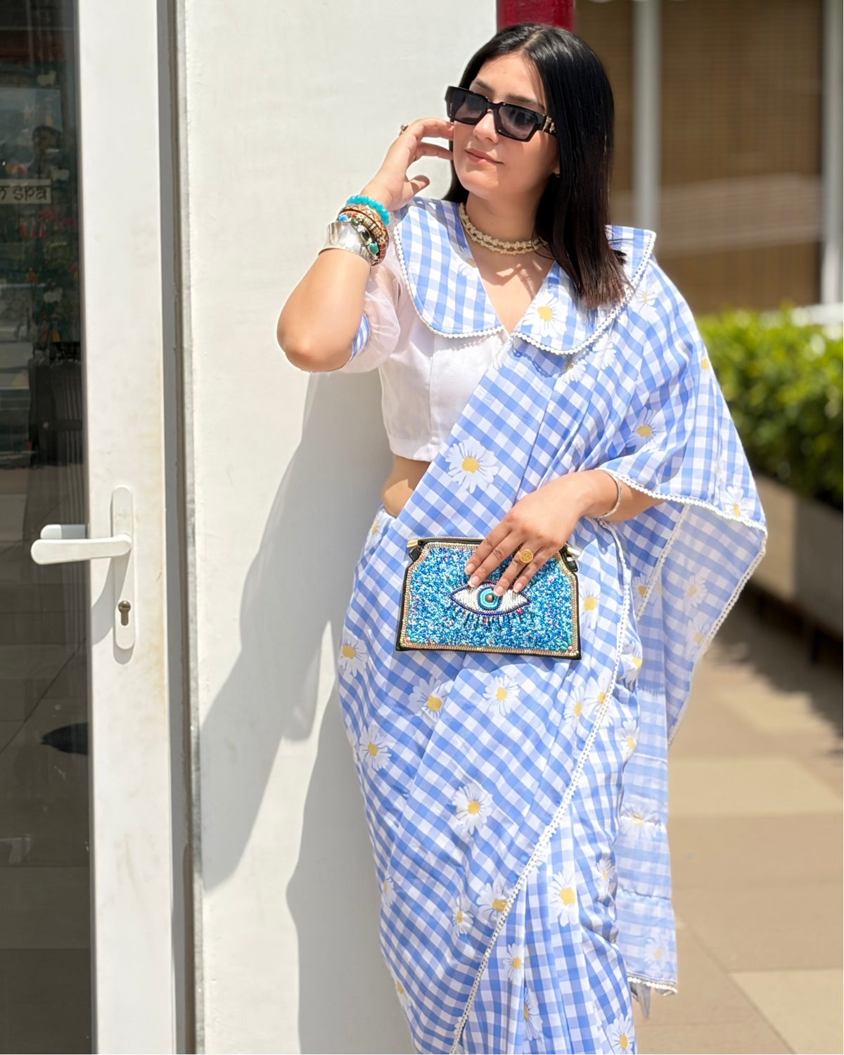 Rosy Blue Floral Saree