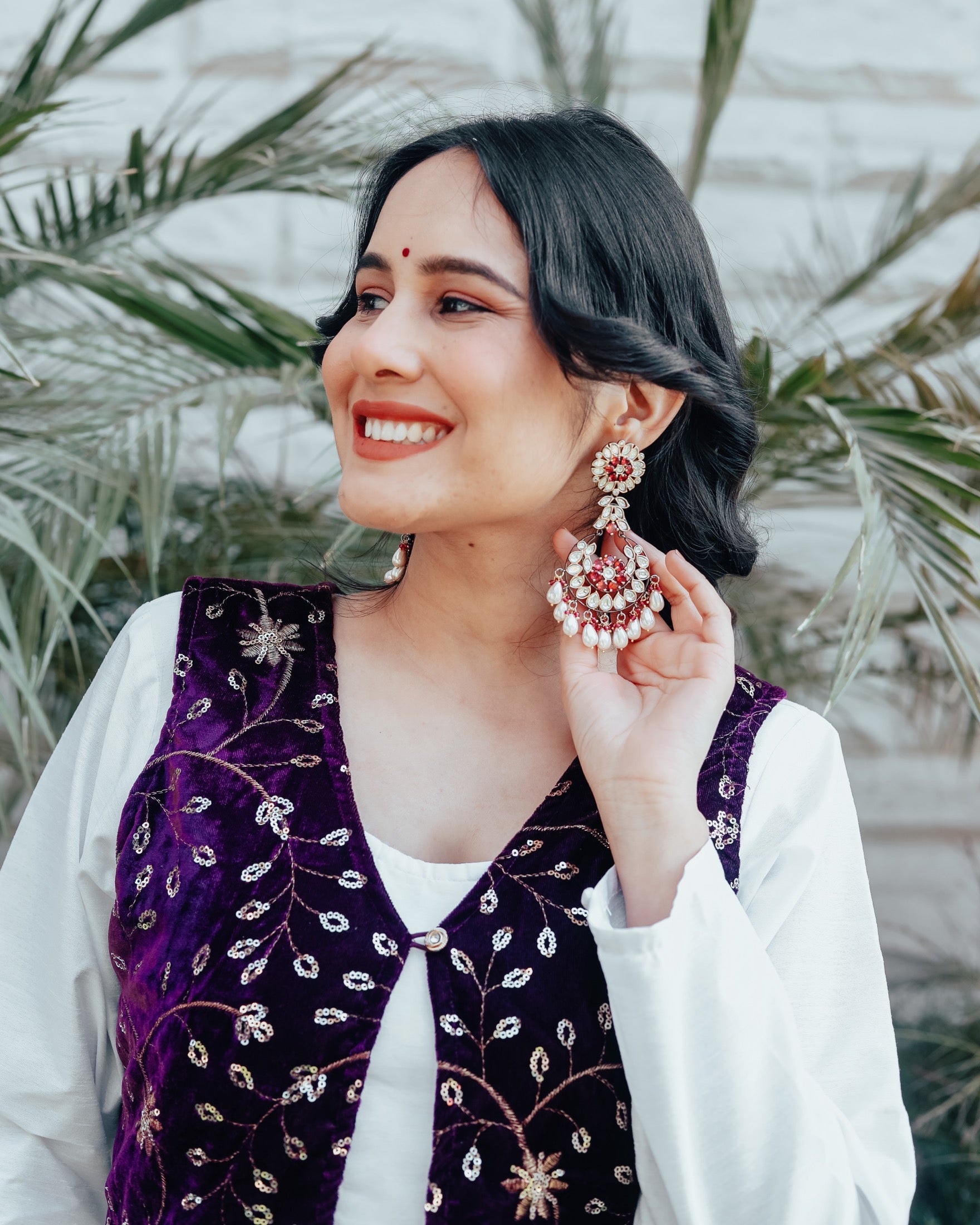 Heily White Purple Gown With Potli