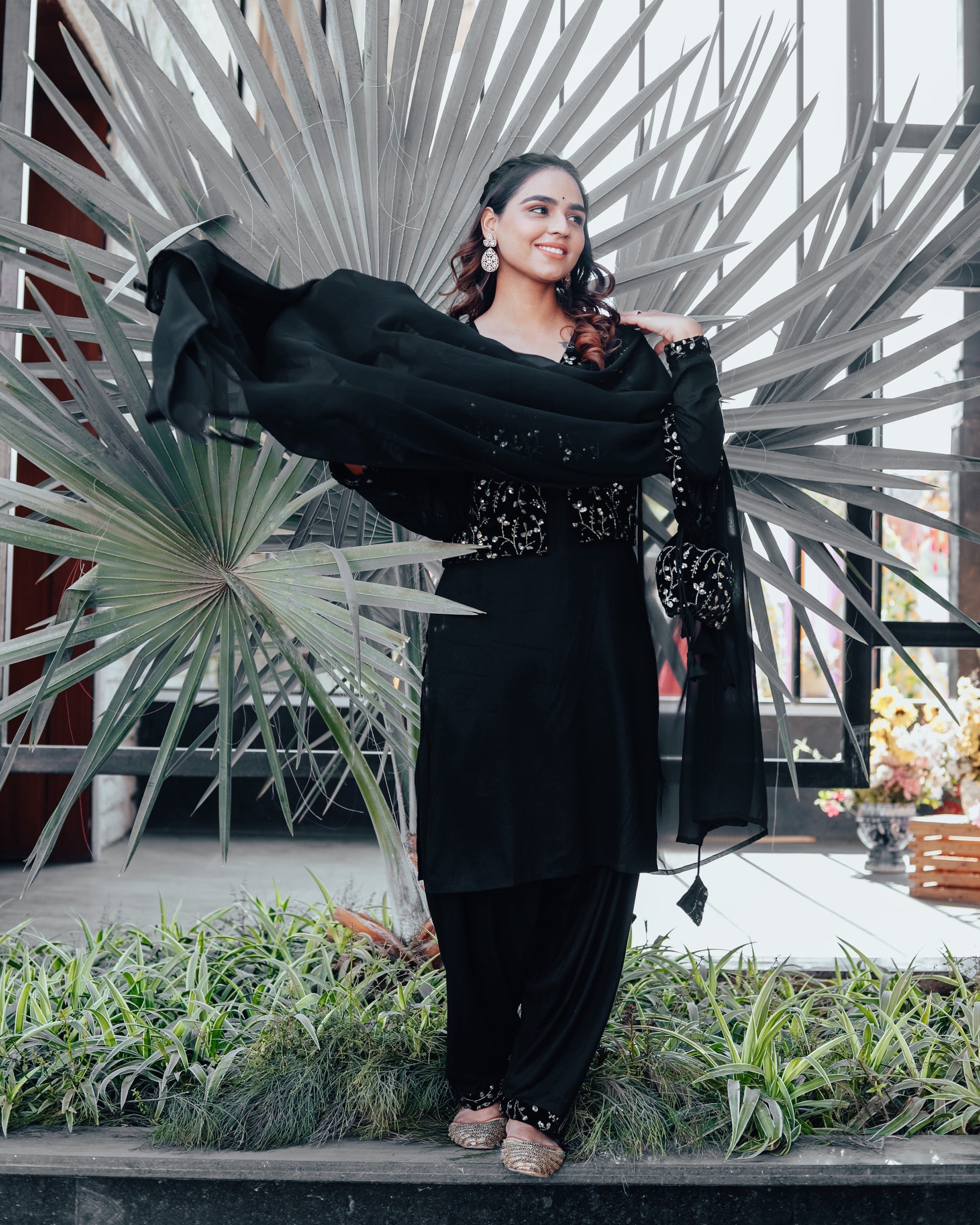 Raha Black Embroidered Suit Set