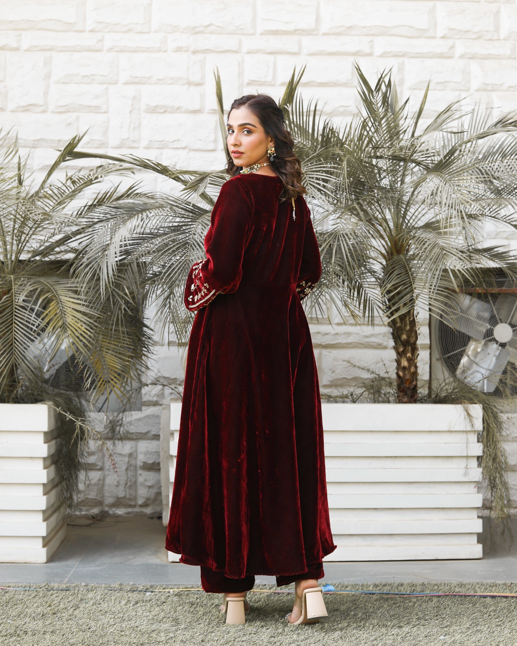 Noor Jahan Maroon Embroidered Kurta Set