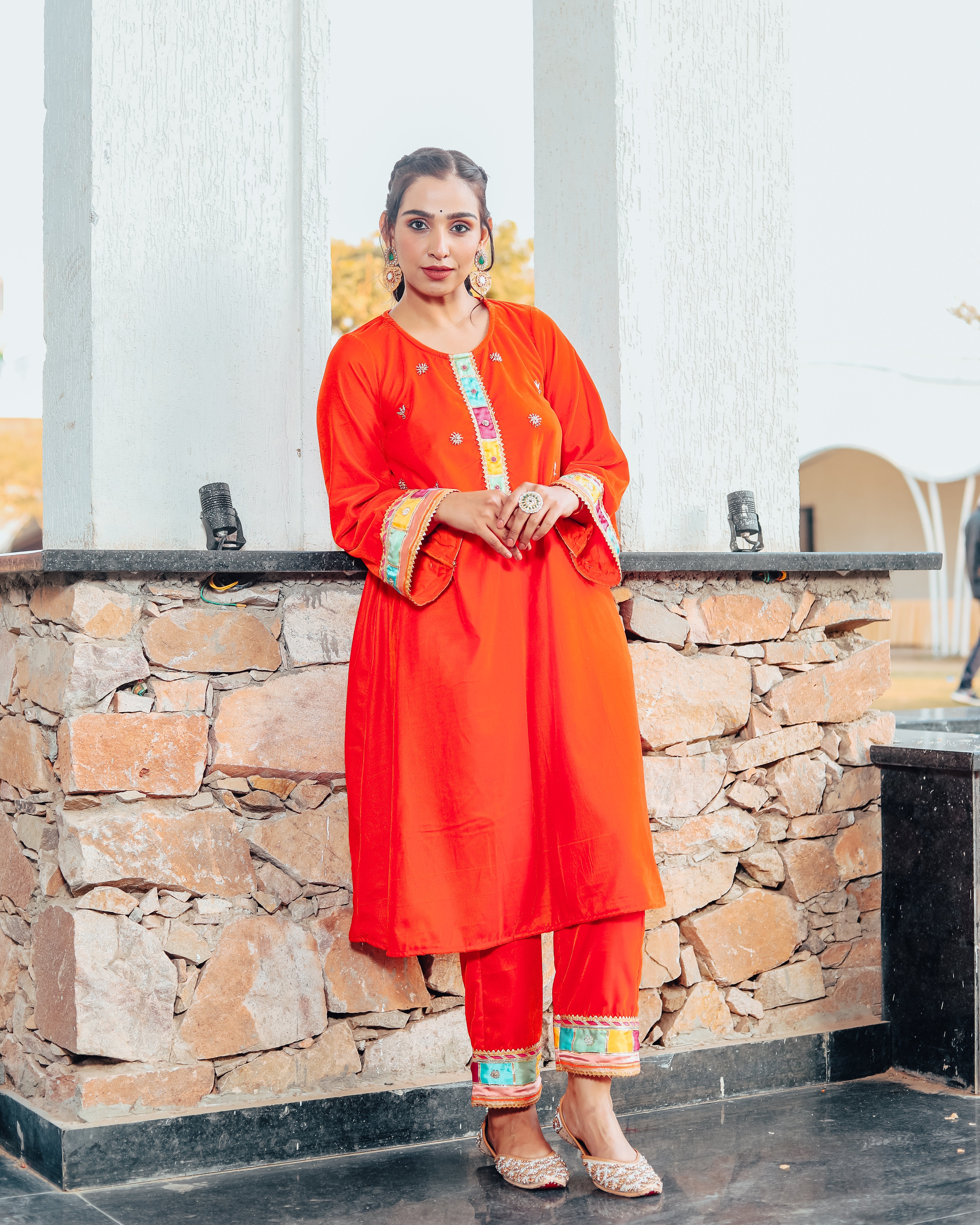 Nargees Orange Embroidered Suit Set