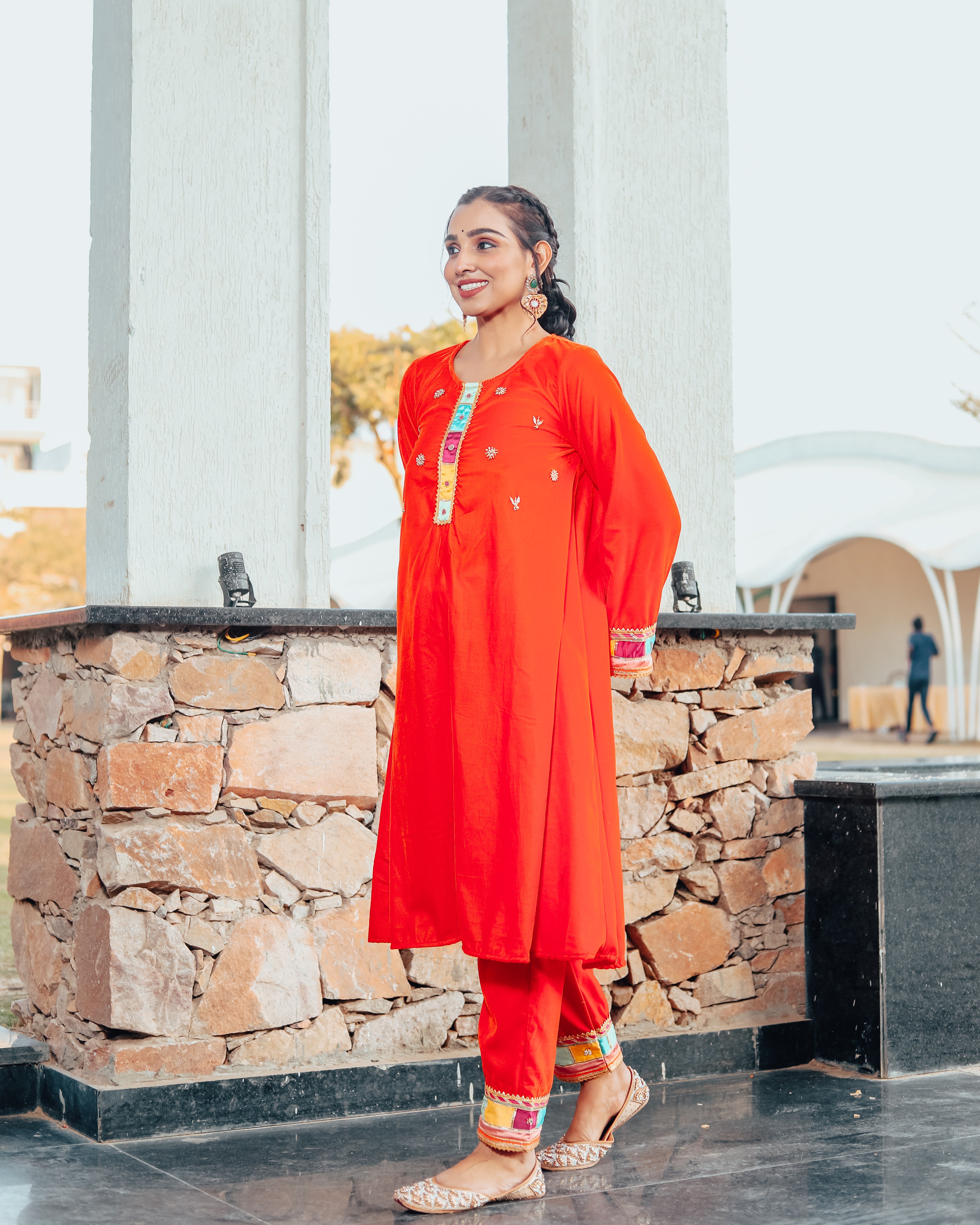 Nargees Orange Embroidered Suit Set