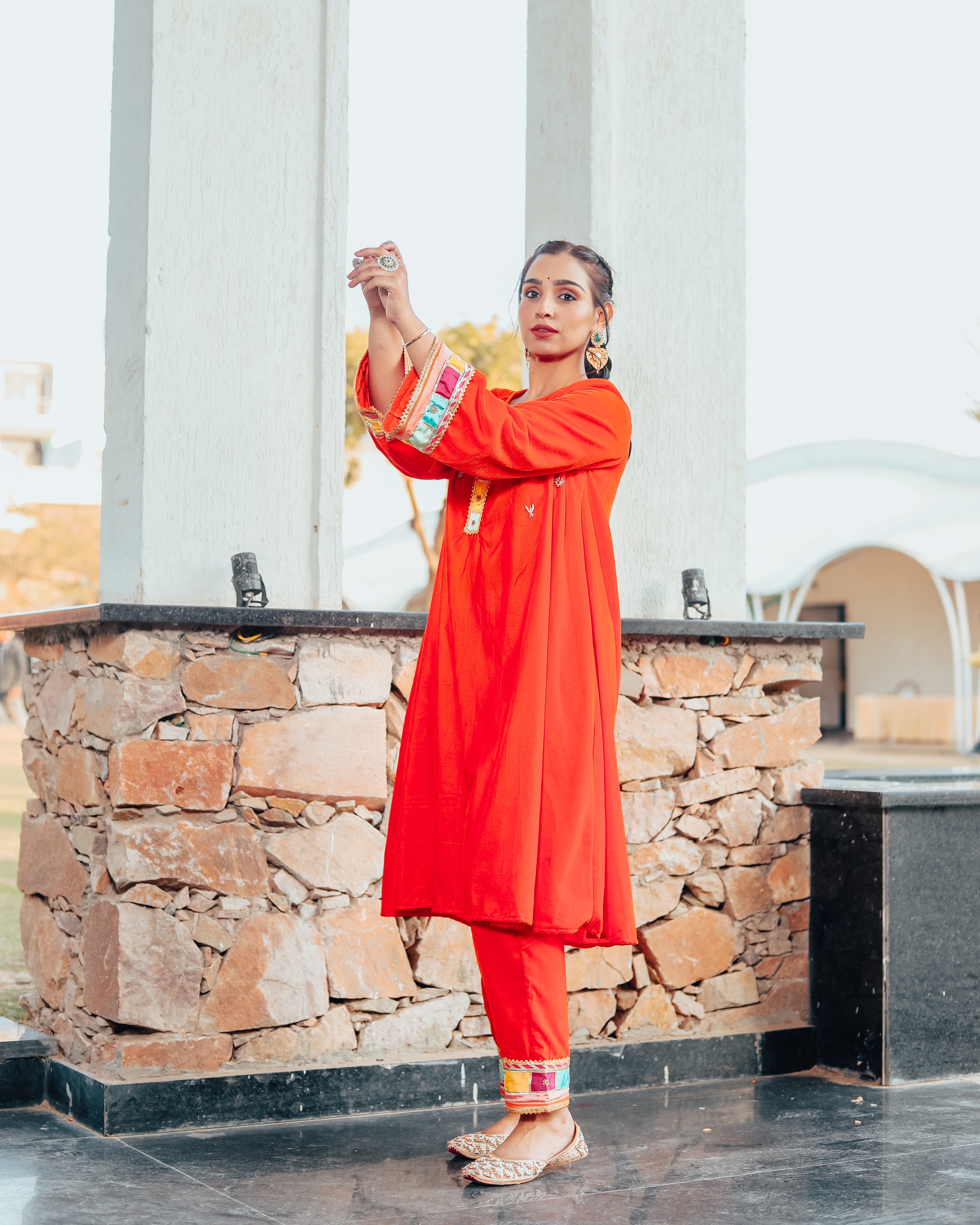 Nargees Orange Embroidered Suit Set