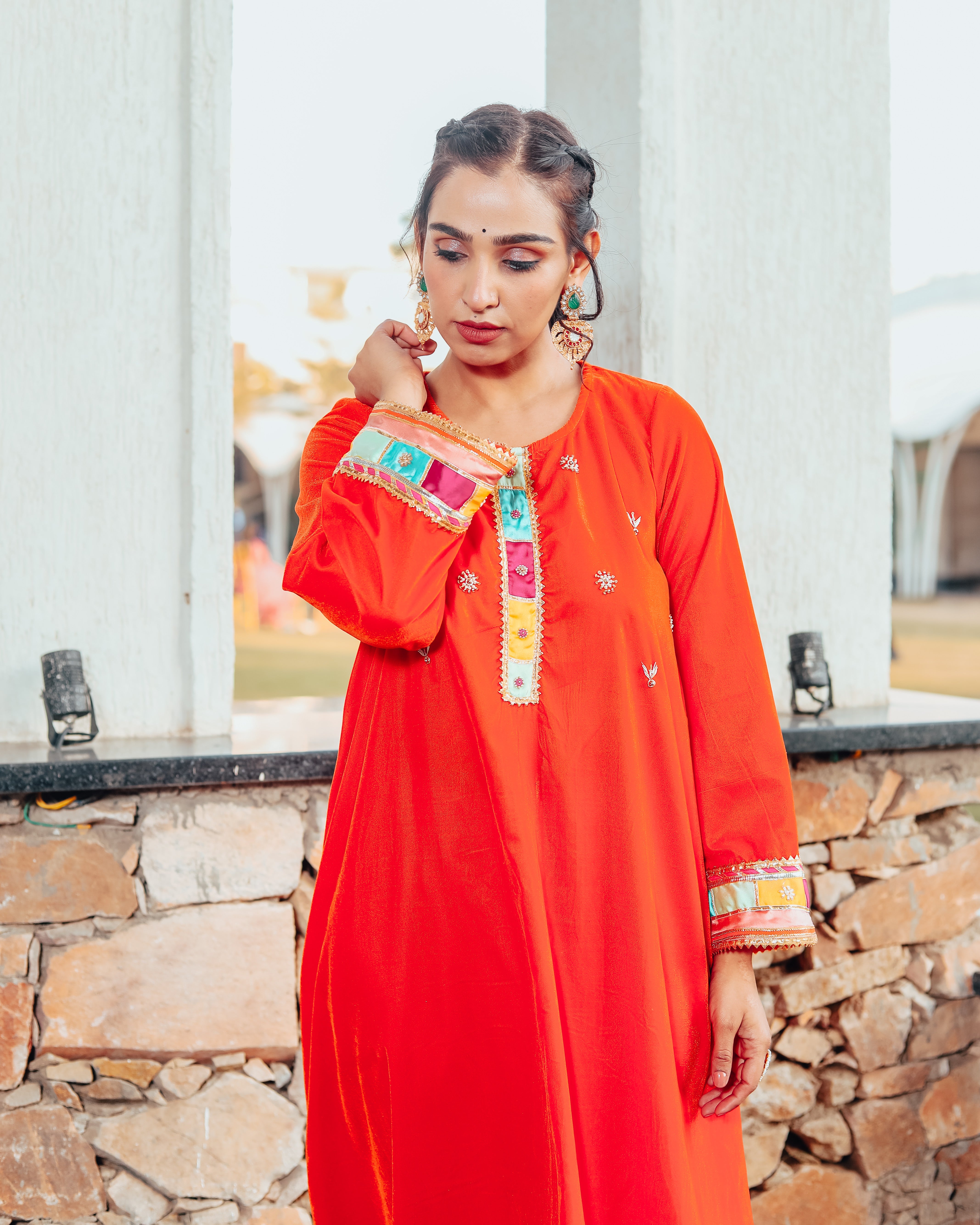 Nargees Orange Embroidered Suit Set