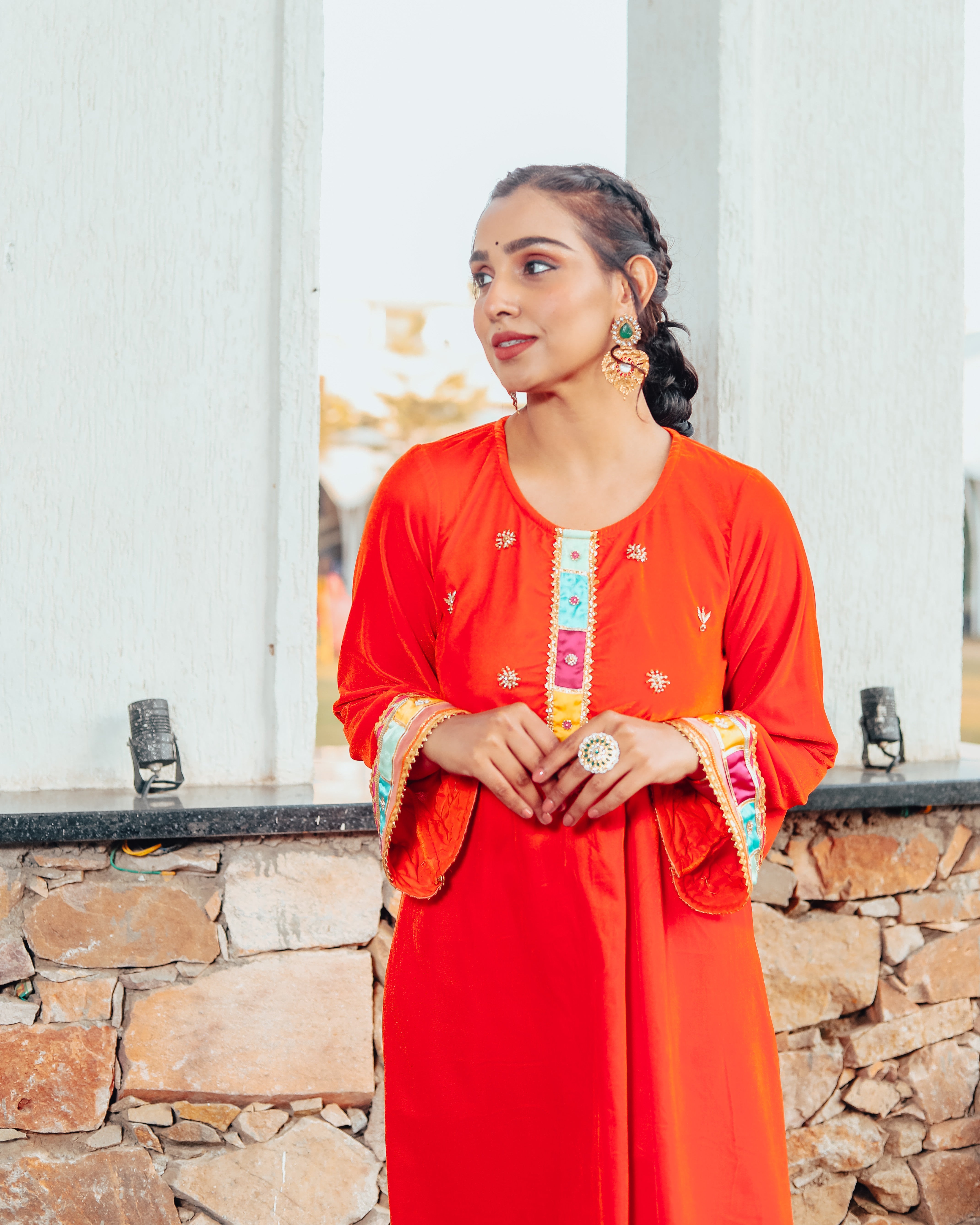 Nargees Orange Embroidered Suit Set