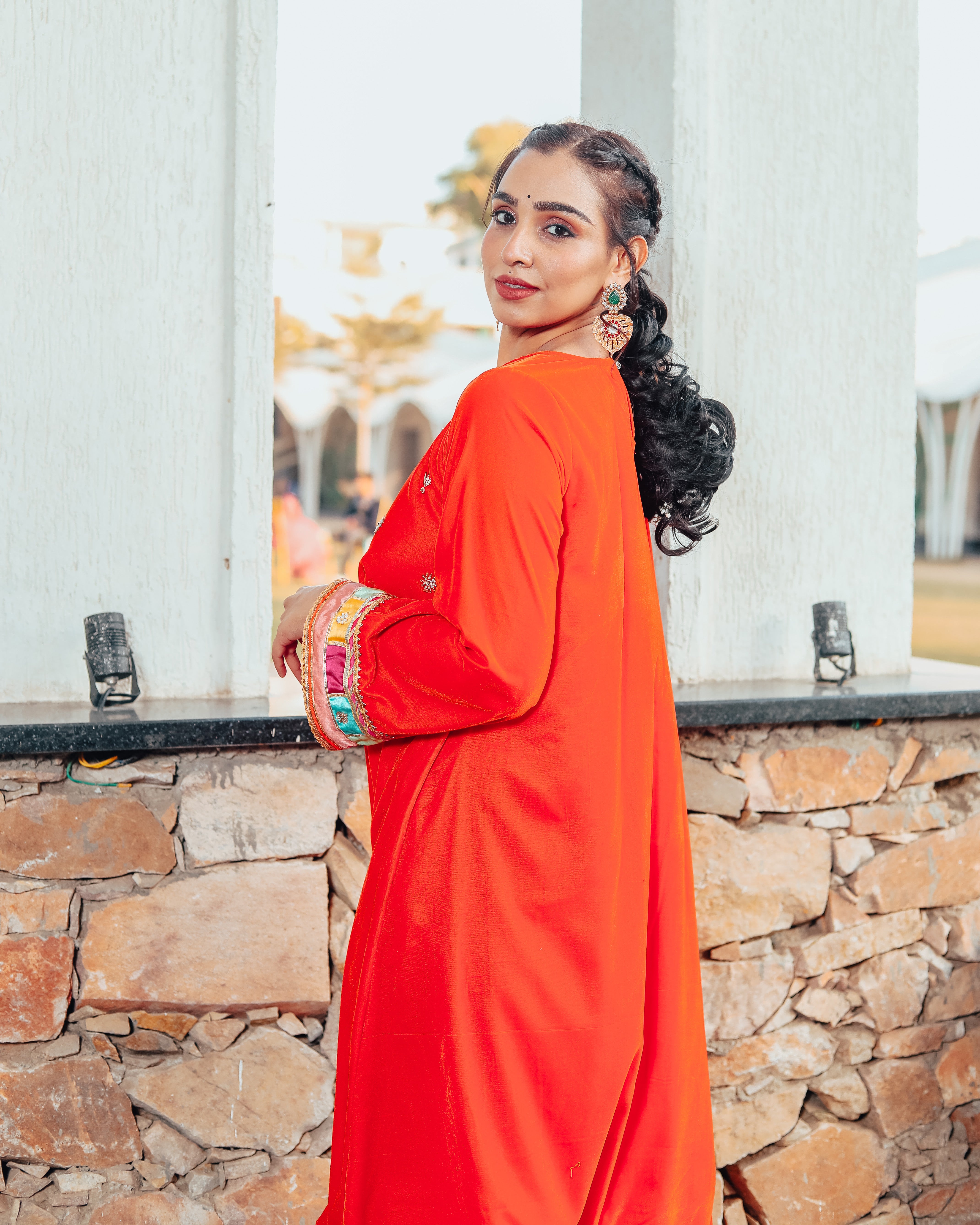 Nargees Orange Embroidered Suit Set