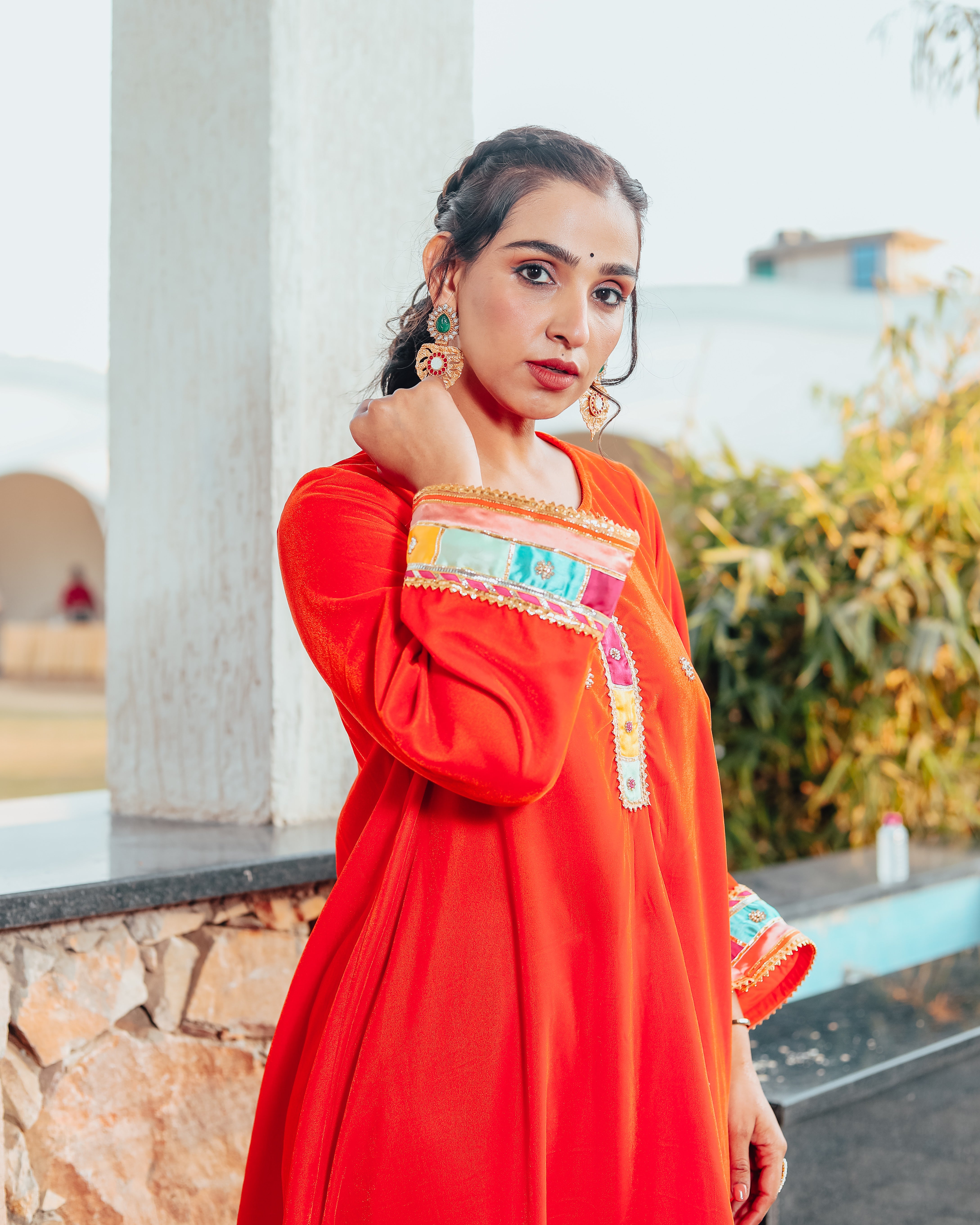 Nargees Orange Embroidered Suit Set