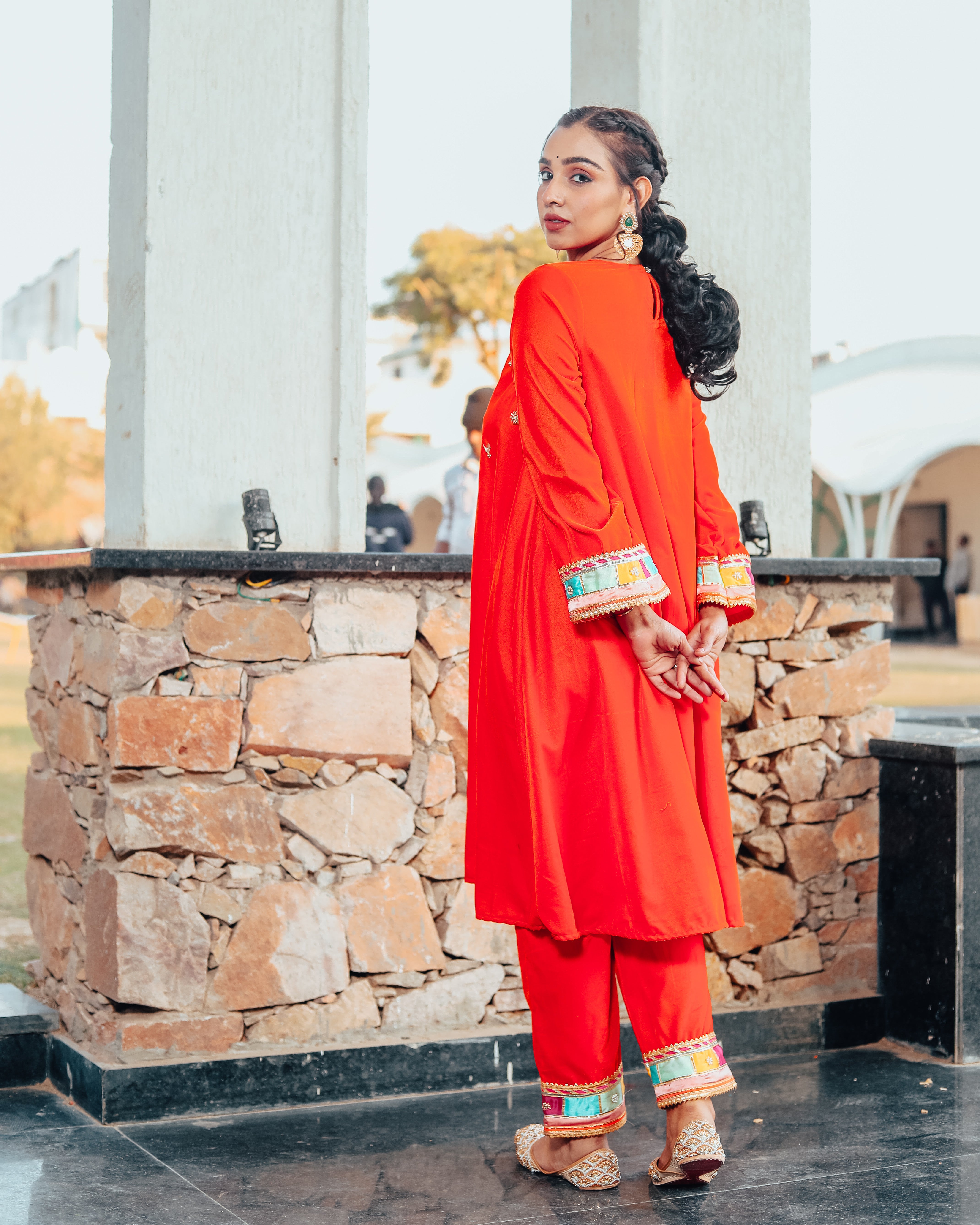 Nargees Orange Embroidered Suit Set