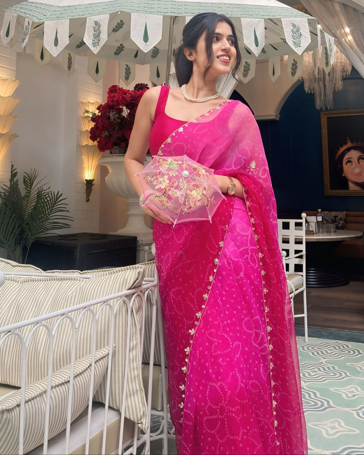 Maharani Pink Bandhni Saree