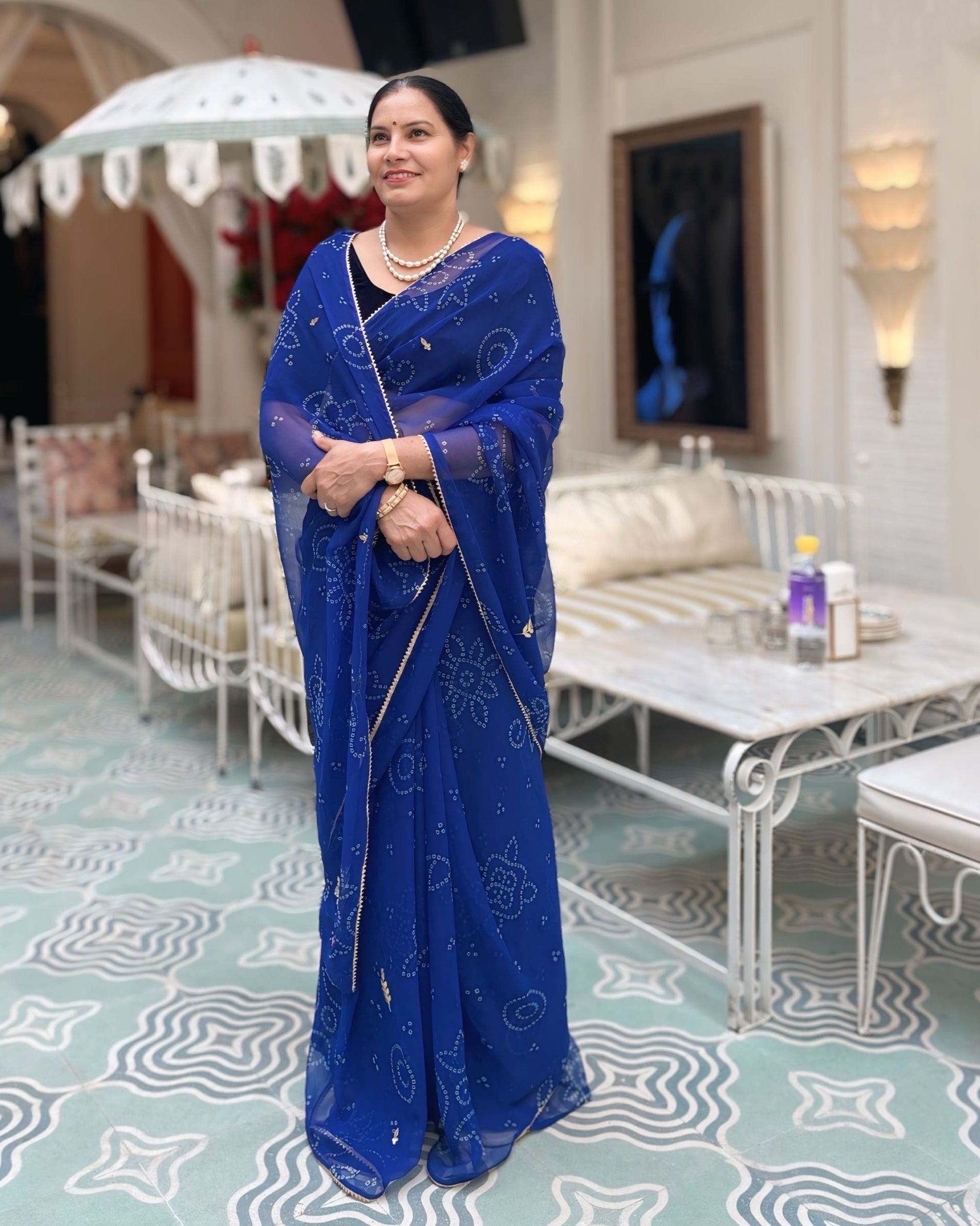 Neelam Blue Bandhani Saree