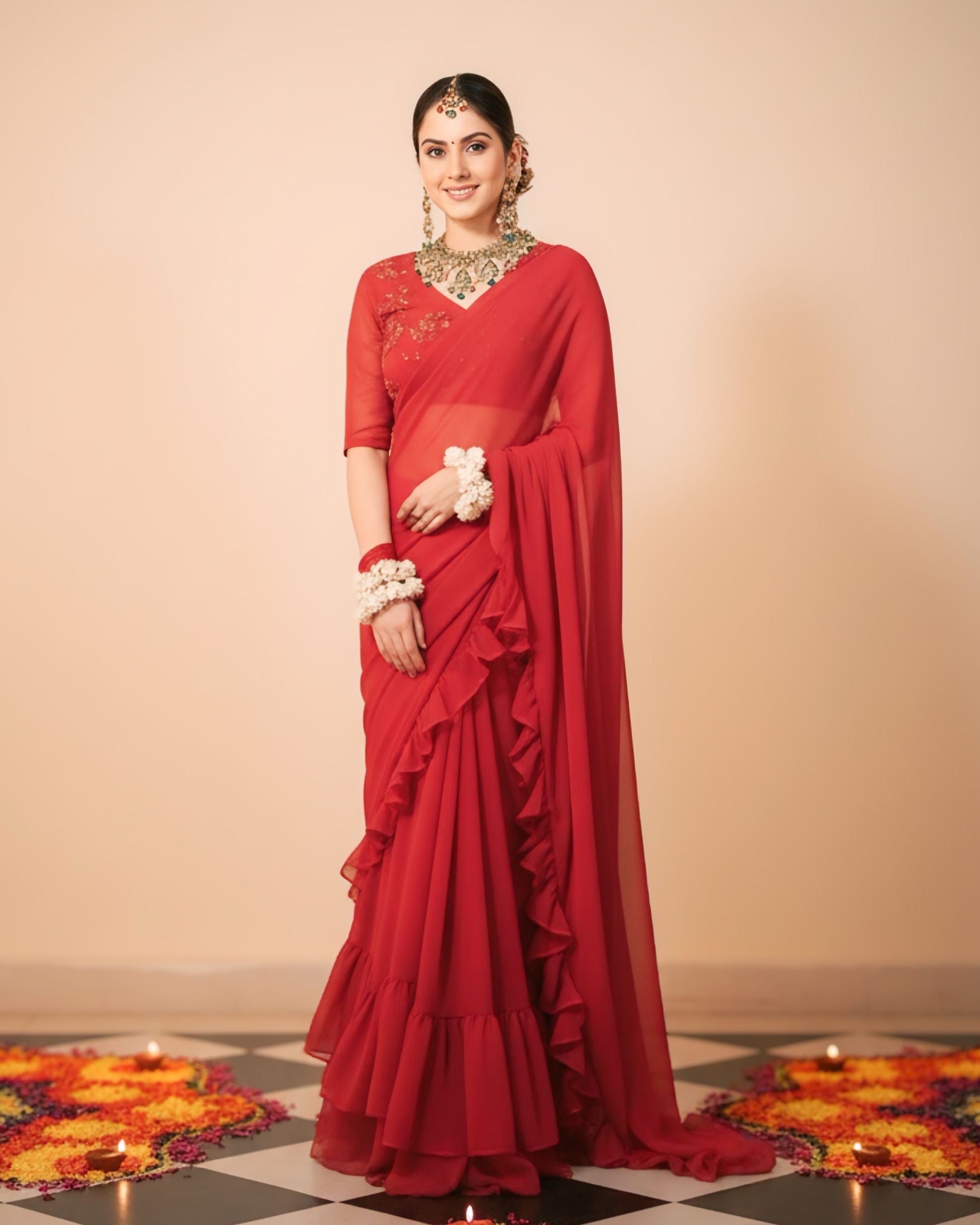 Rose Red Royale Draped Saree