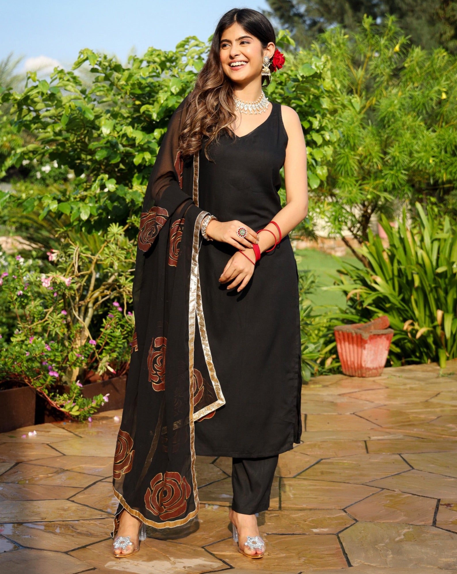 Manya Black Handpaint Suit Set