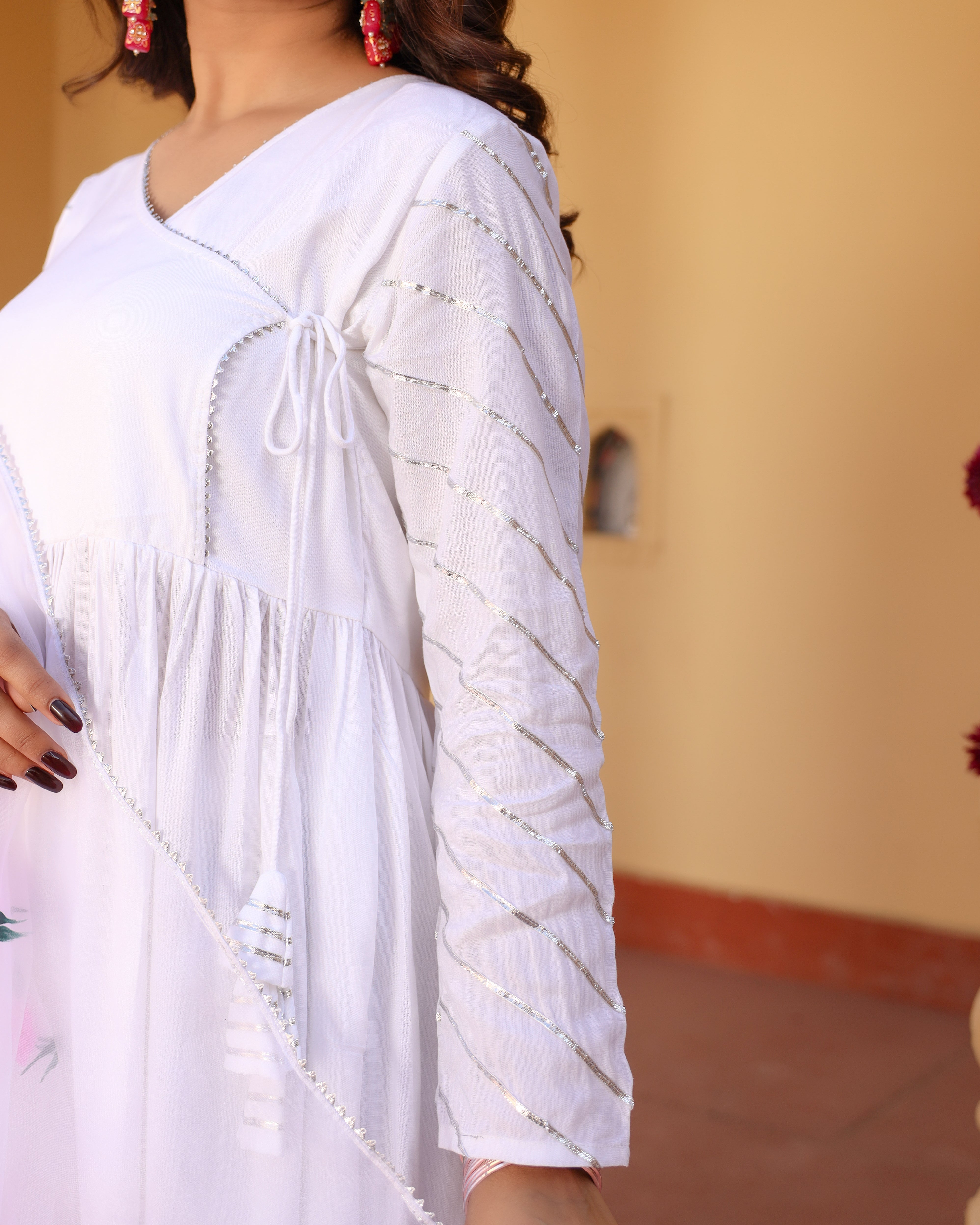 White Angrakha With Hand painted Dupatta